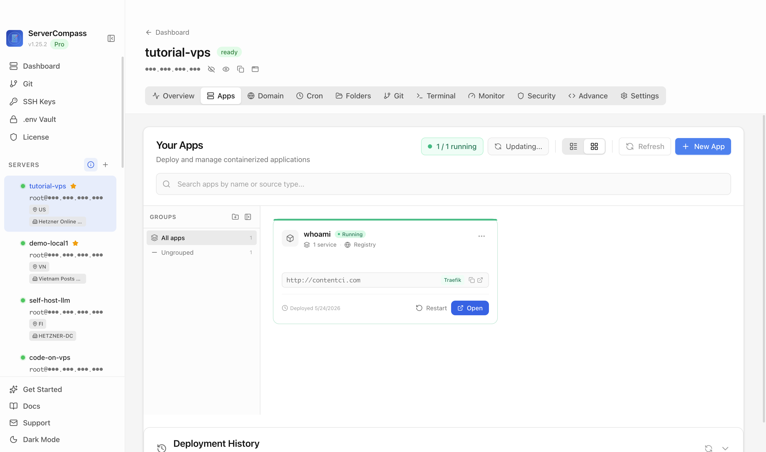 Server Compass Apps tab before creating a OneDev app