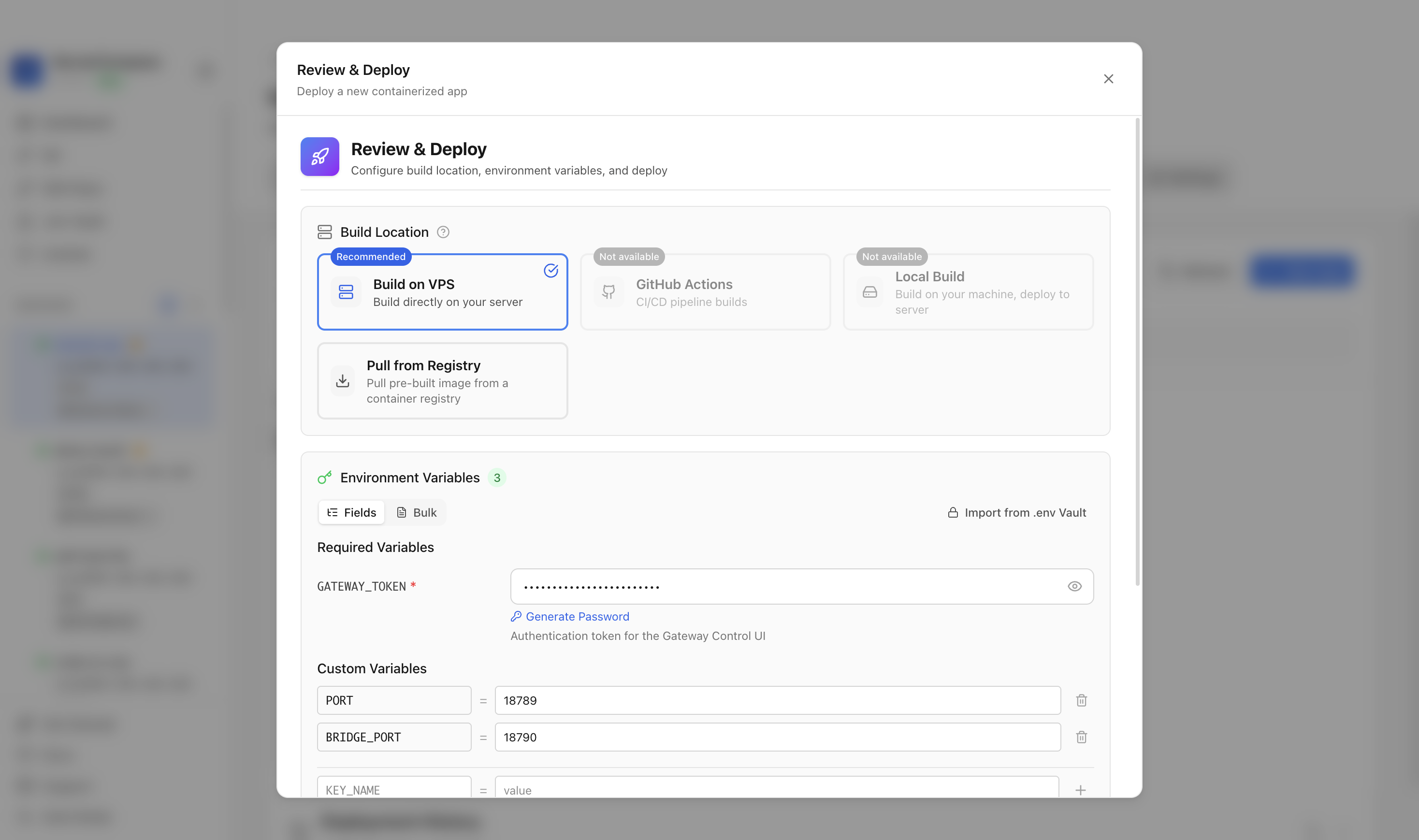 Reviewing OpenClaw environment variables and port before deployment