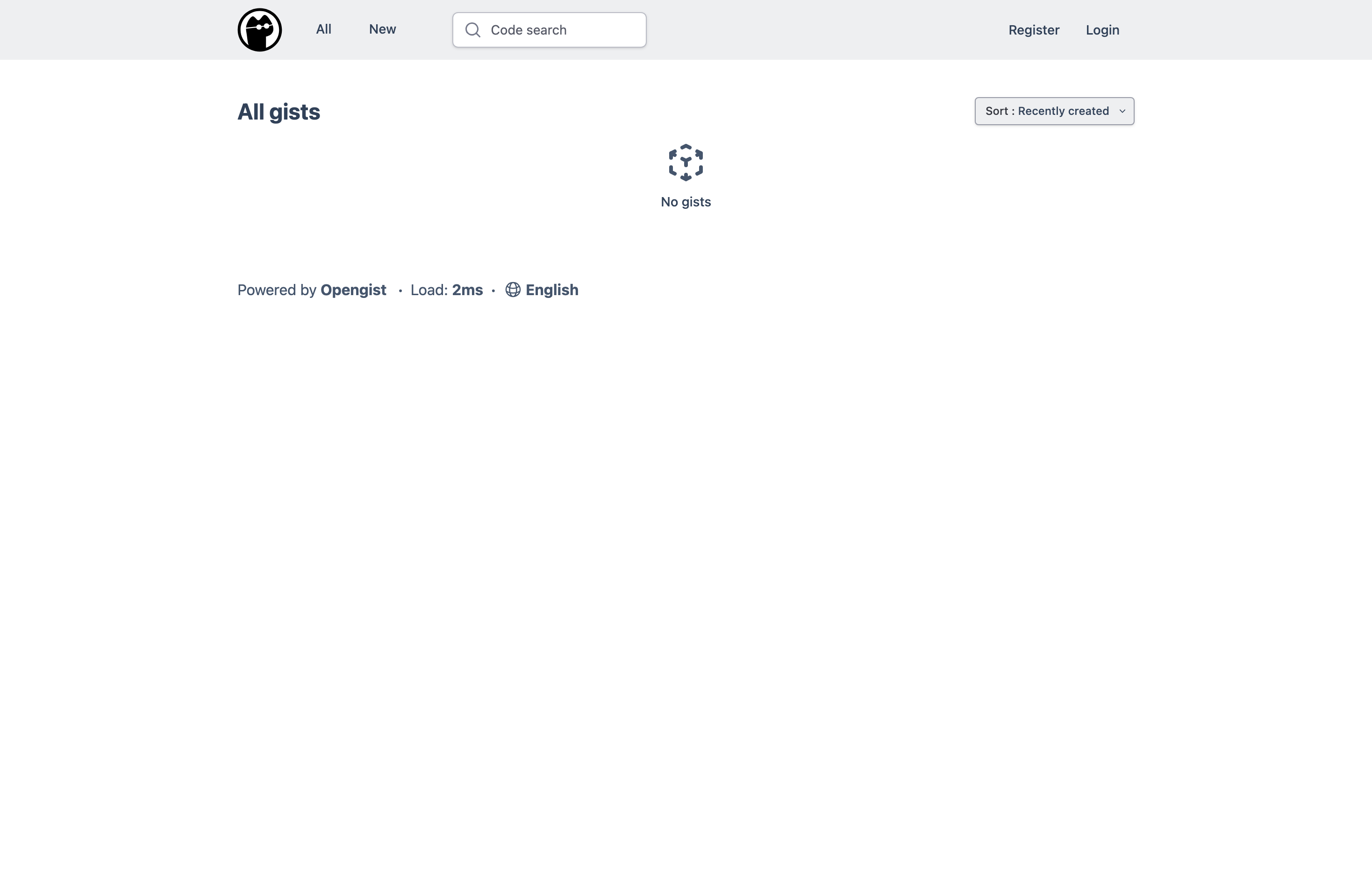 The deployed Opengist web UI loaded in a browser