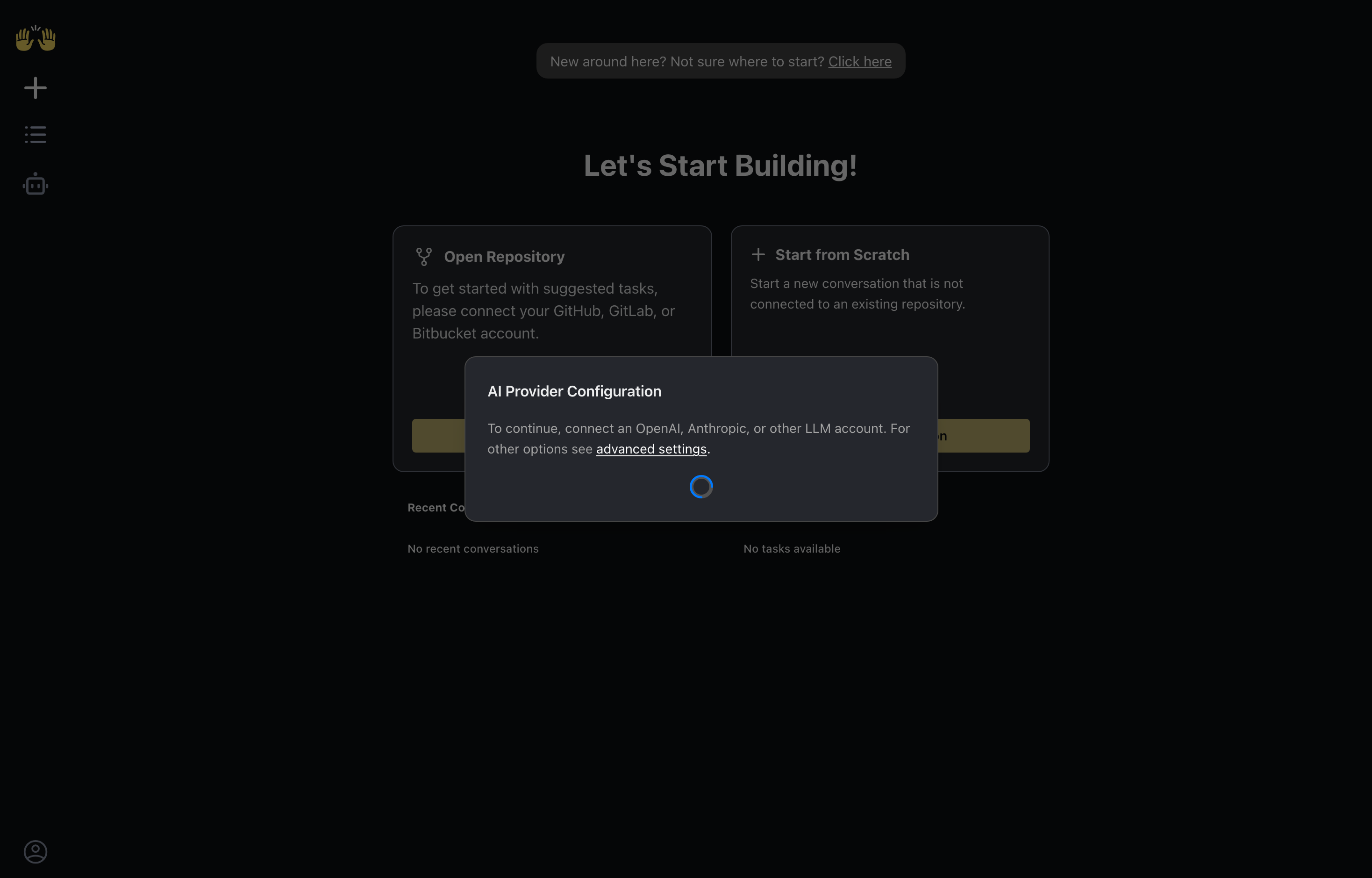 The deployed OpenHands web UI loaded in a browser