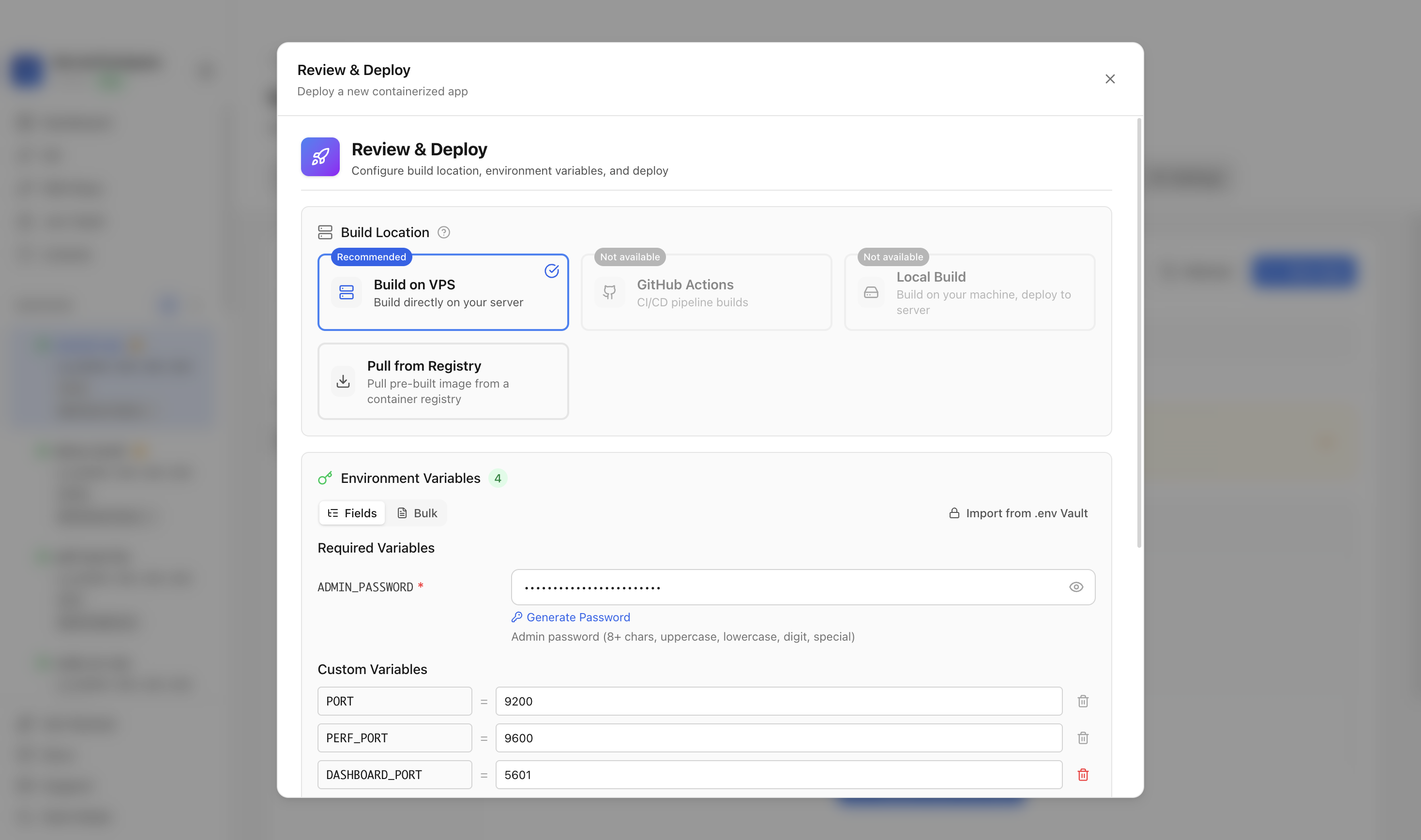 Reviewing OpenSearch environment variables and port before deployment