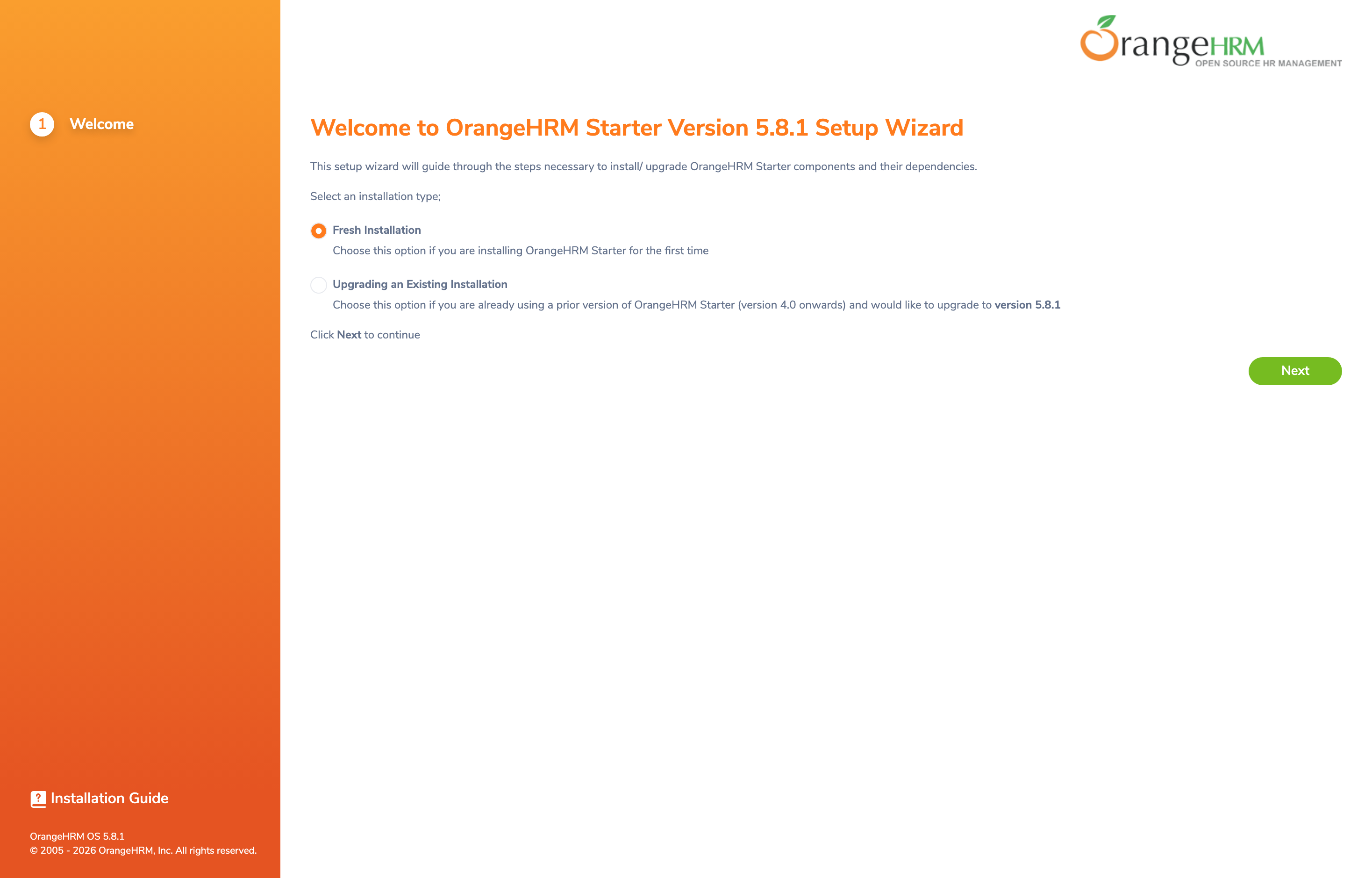 The deployed OrangeHRM web UI loaded in a browser