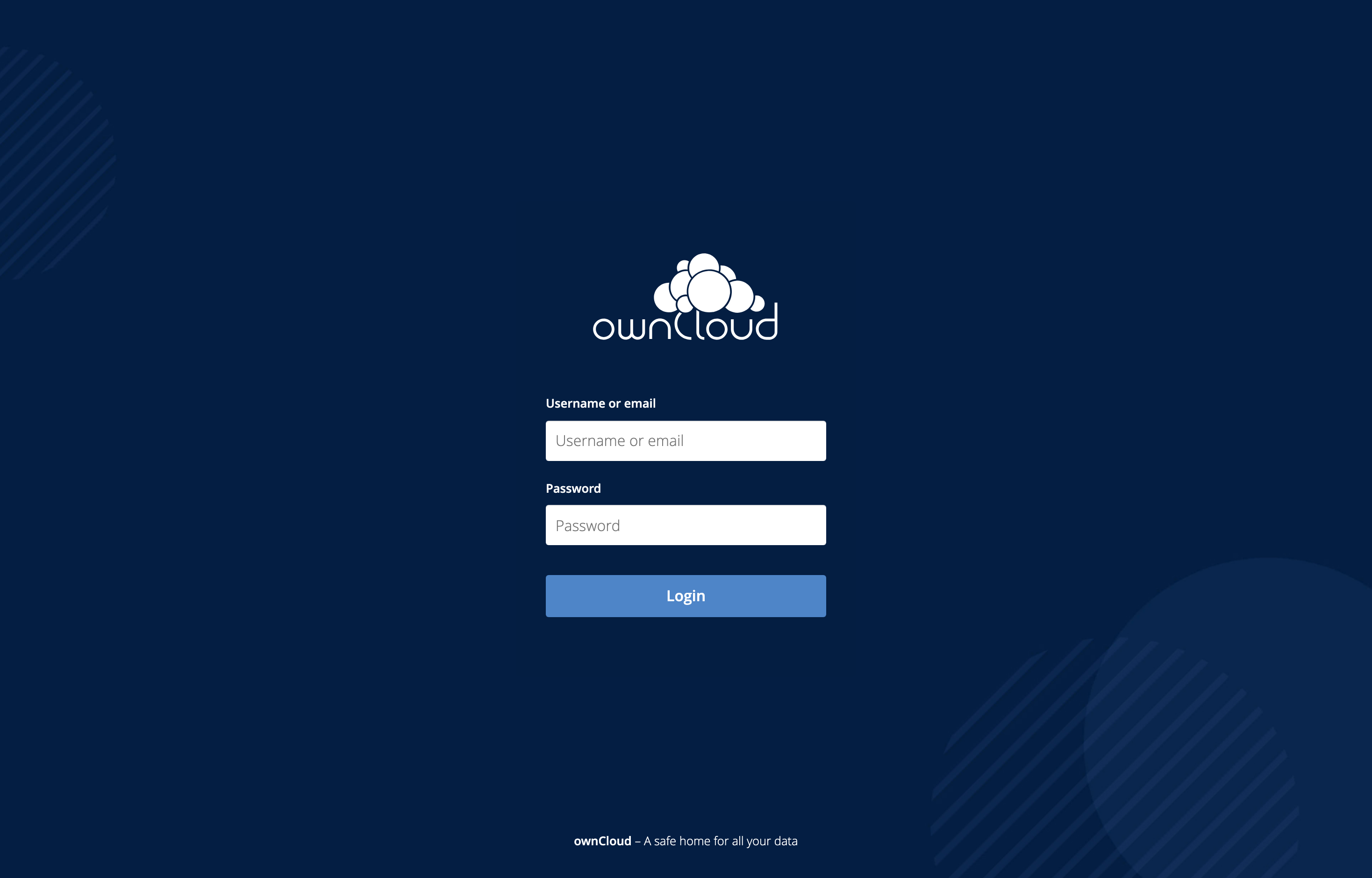 The deployed ownCloud login page loaded in a browser