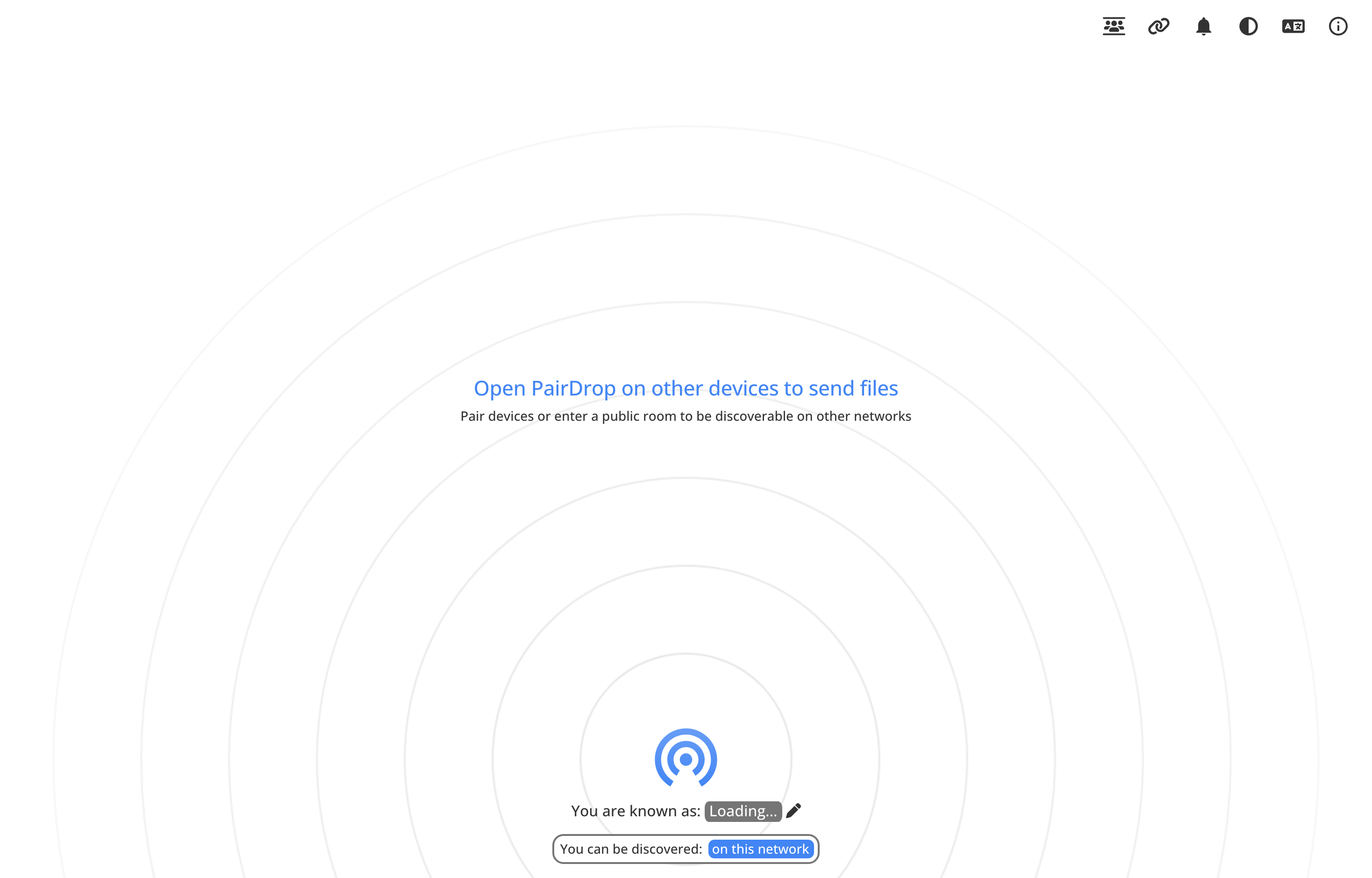 The deployed PairDrop web UI loaded in a browser