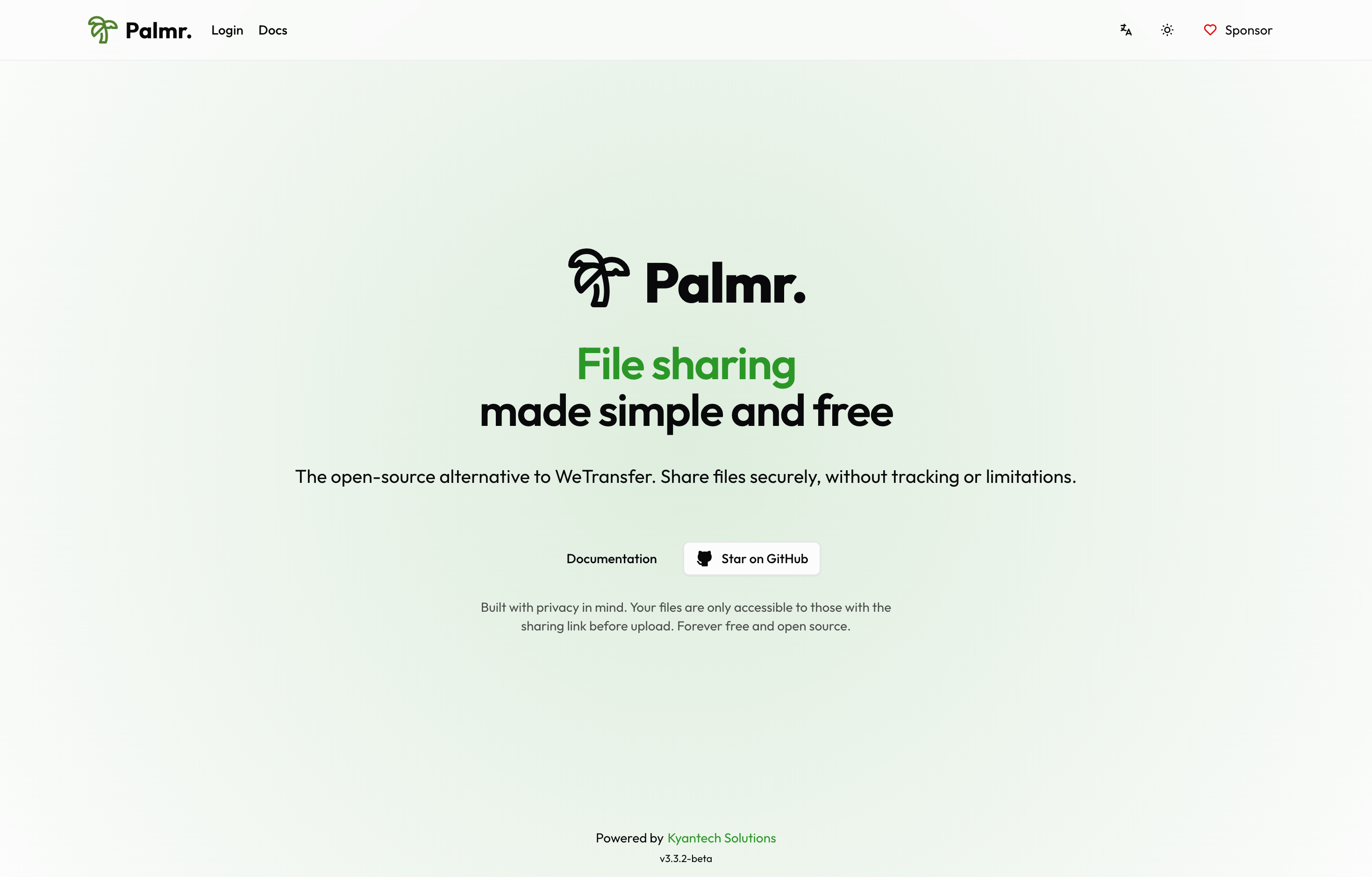 The deployed Palmr web UI loaded in a browser
