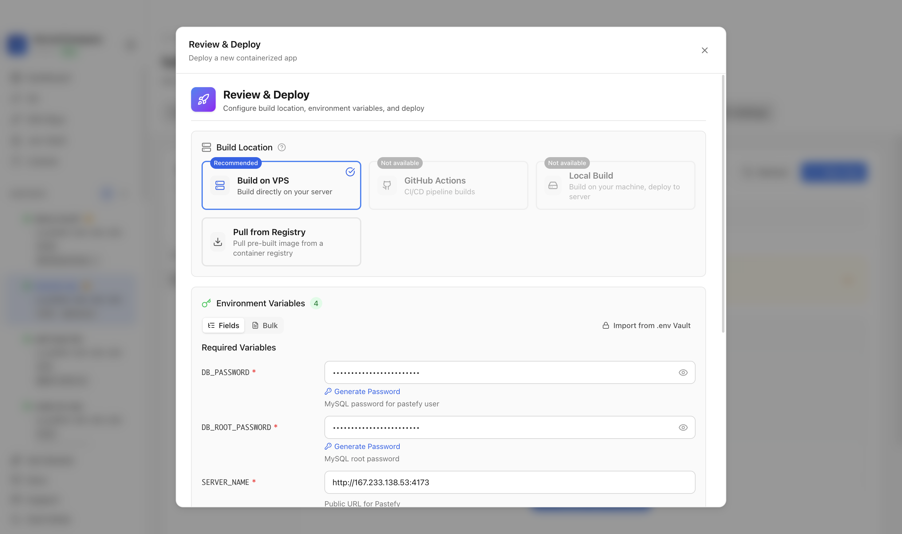 Reviewing Pastefy generated settings before deployment