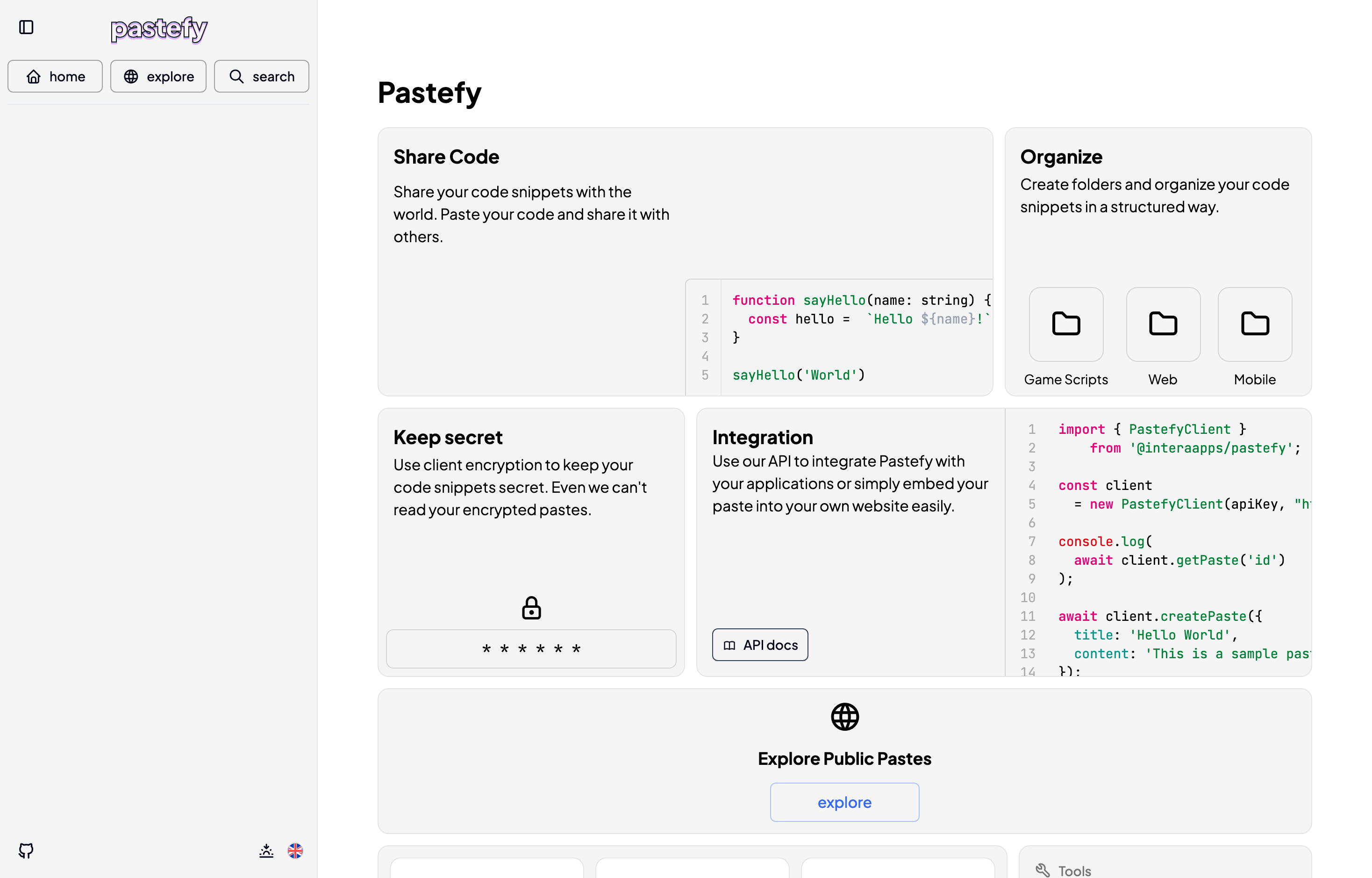 The deployed Pastefy app loaded in a browser