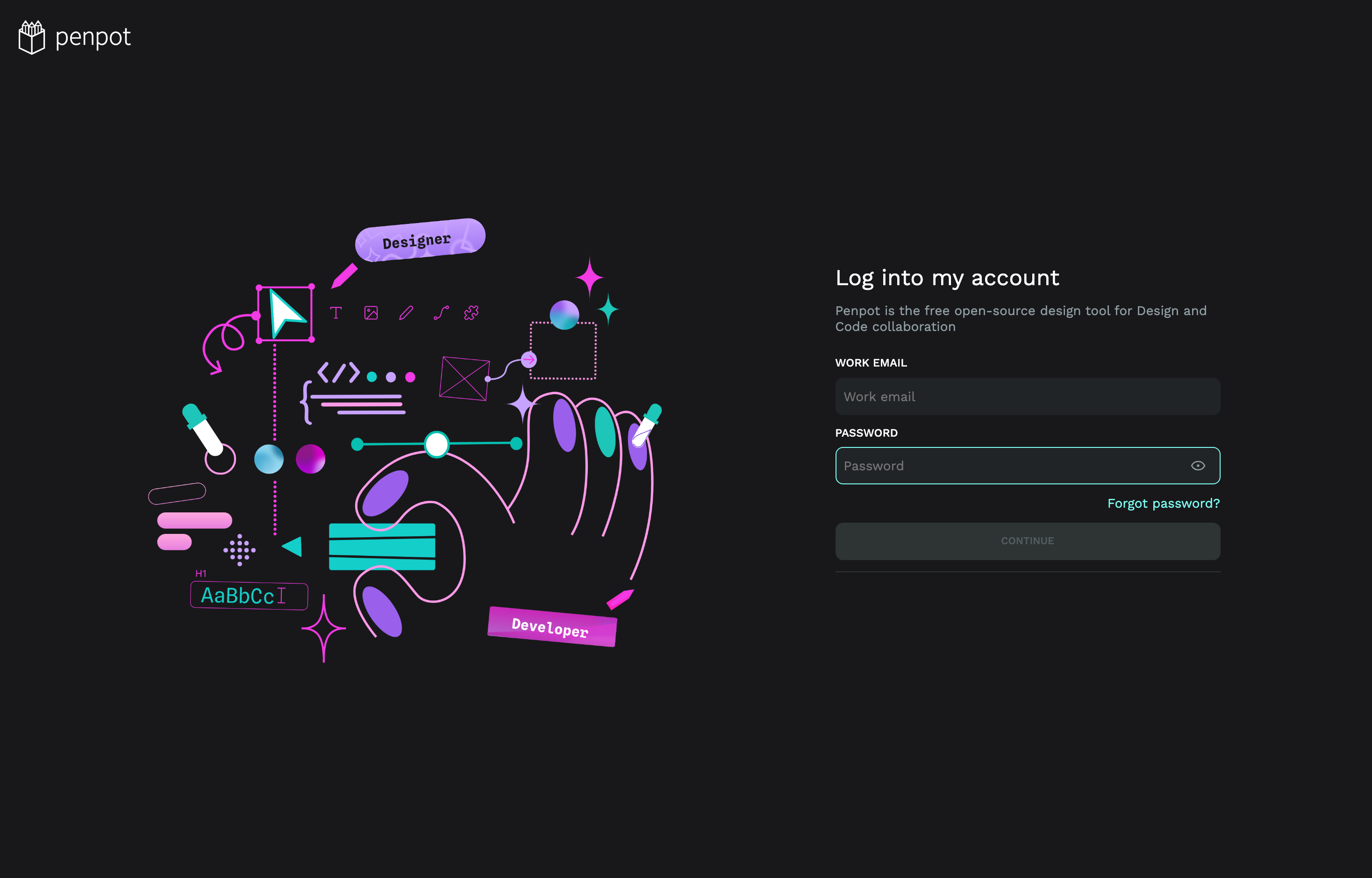 The deployed Penpot first-run screen loaded in a browser