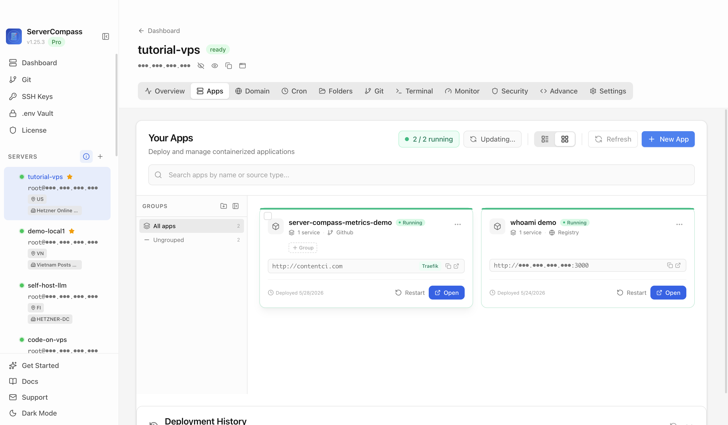 Server Compass Apps tab before creating a PgAdmin app