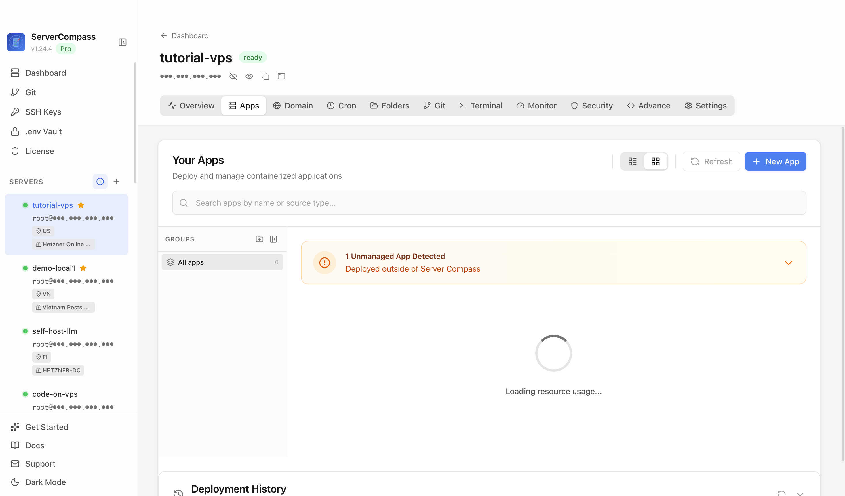 Server Compass Apps tab before creating a phpBB app