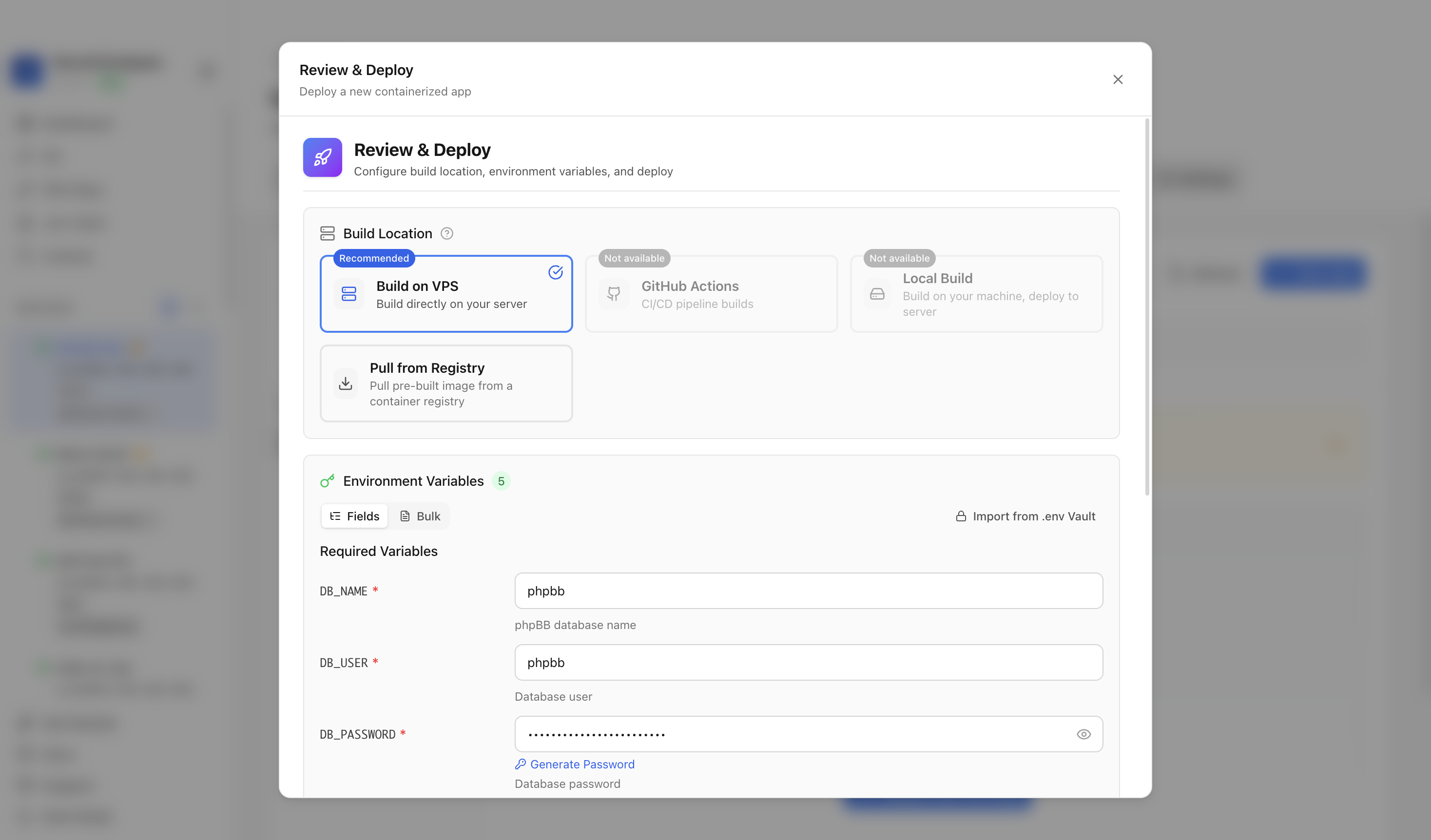 Reviewing phpBB environment variables and port before deployment