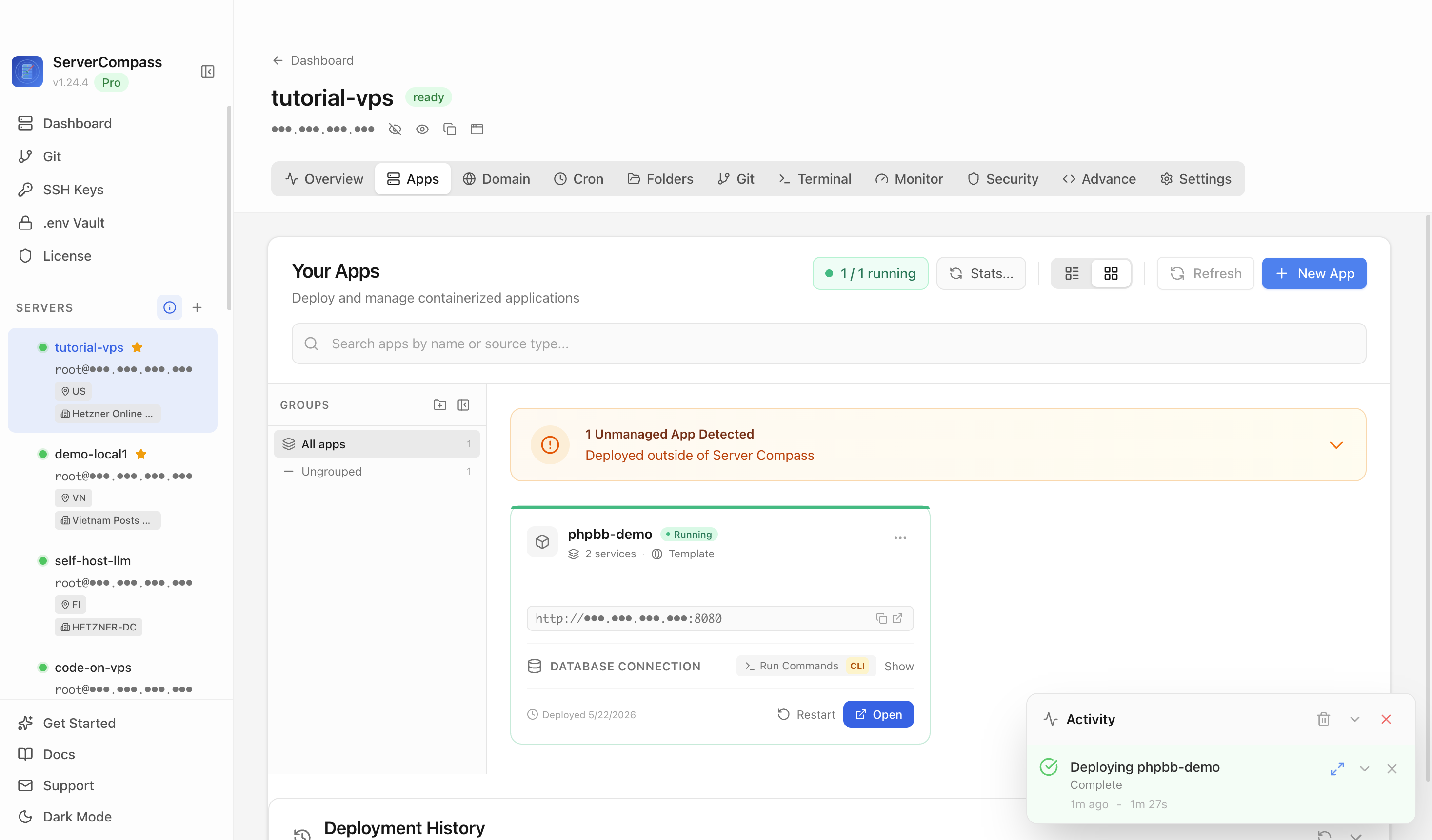 phpBB template running in the Server Compass Apps tab