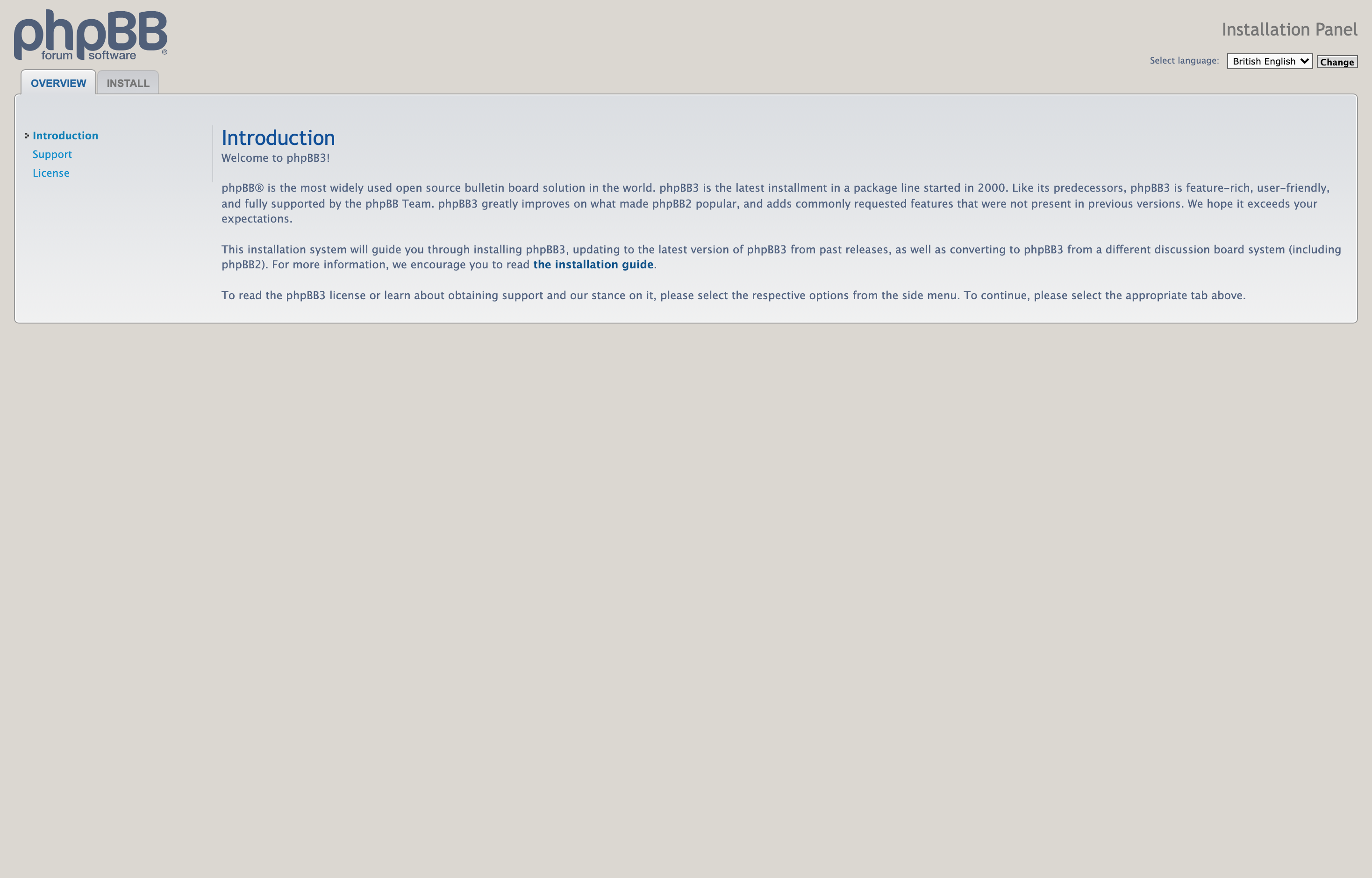 The deployed phpBB web UI loaded in a browser