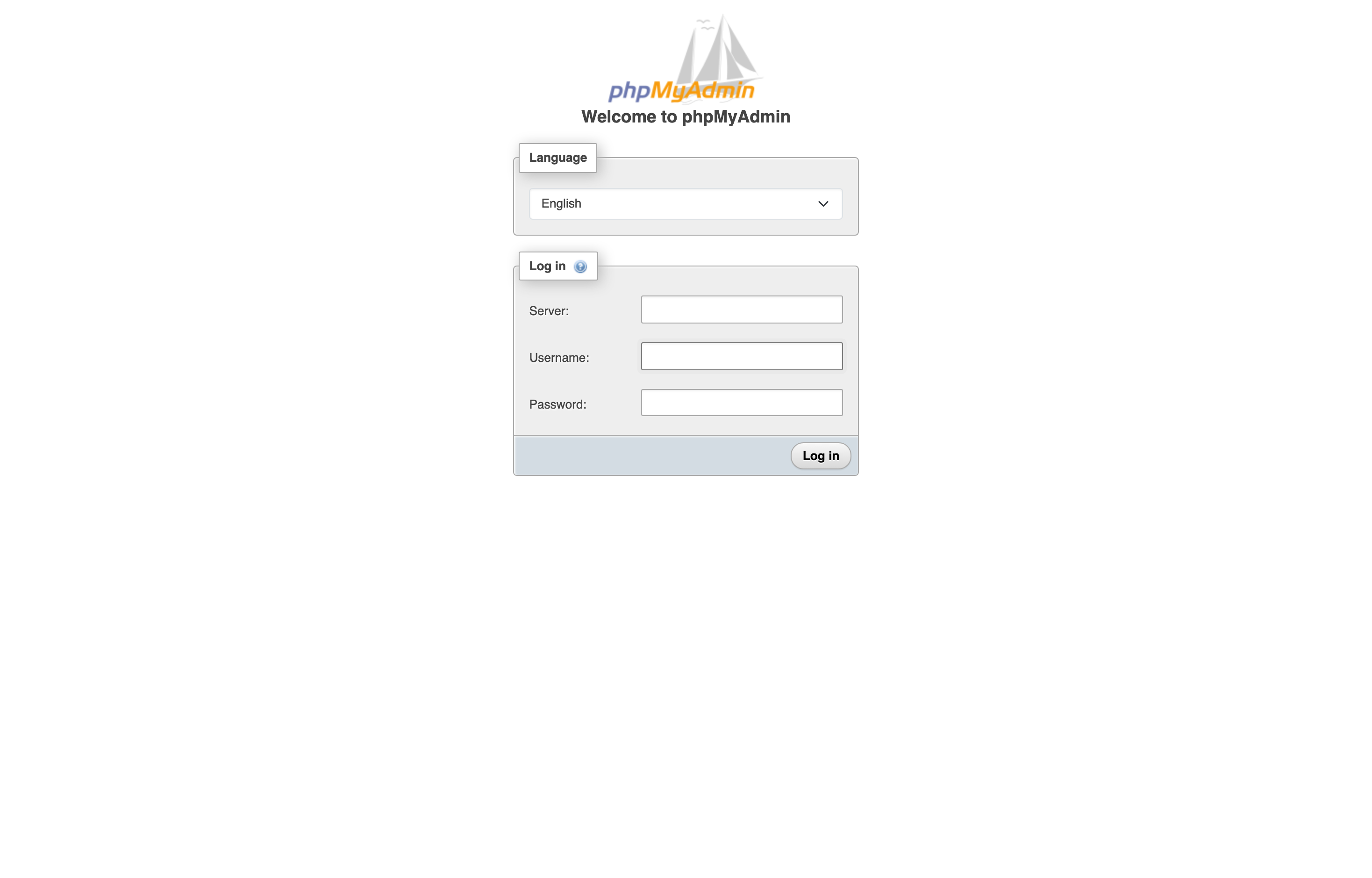 The deployed phpMyAdmin login screen loaded in a browser