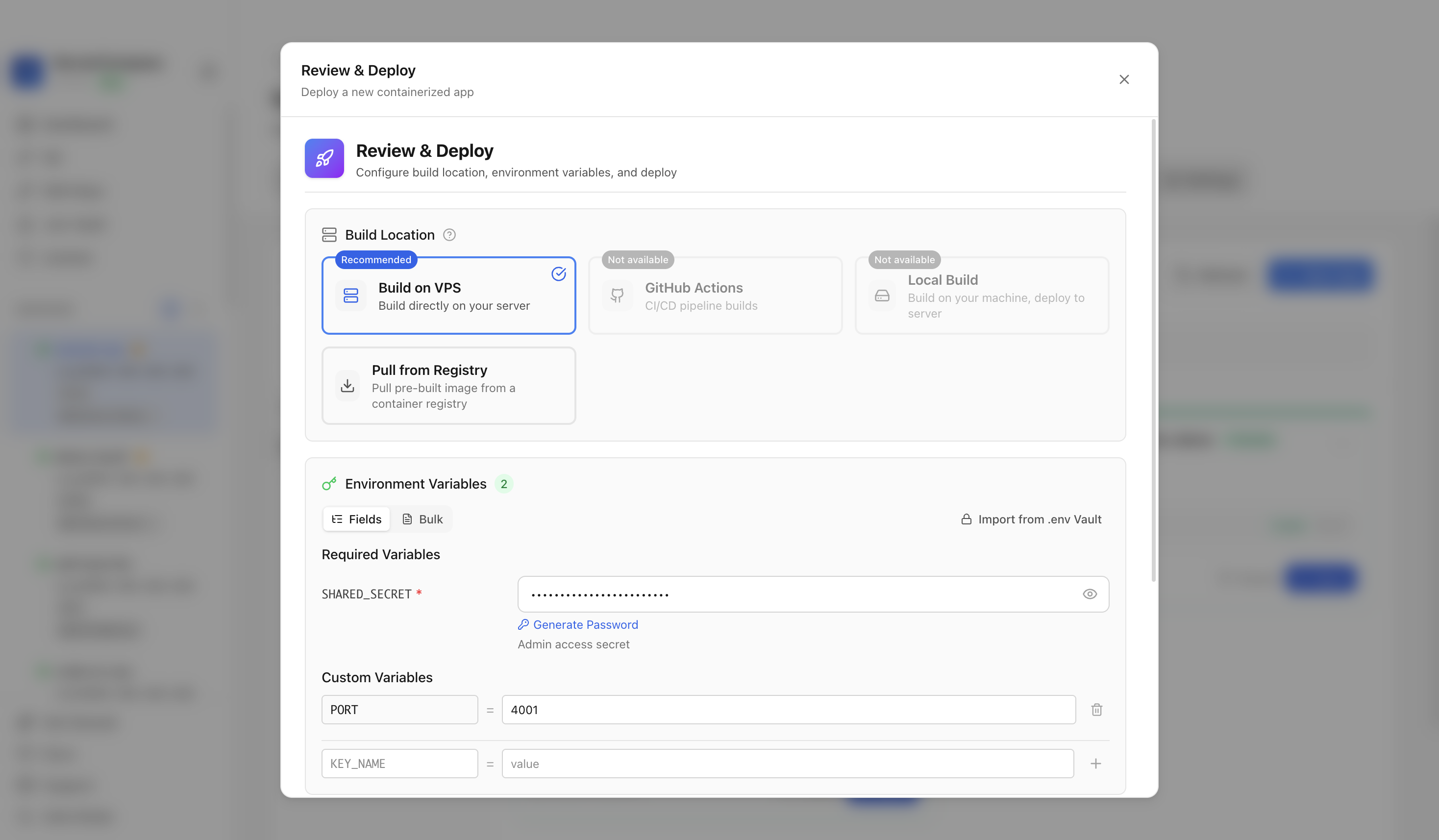Reviewing PicoShare environment variables and port before deployment
