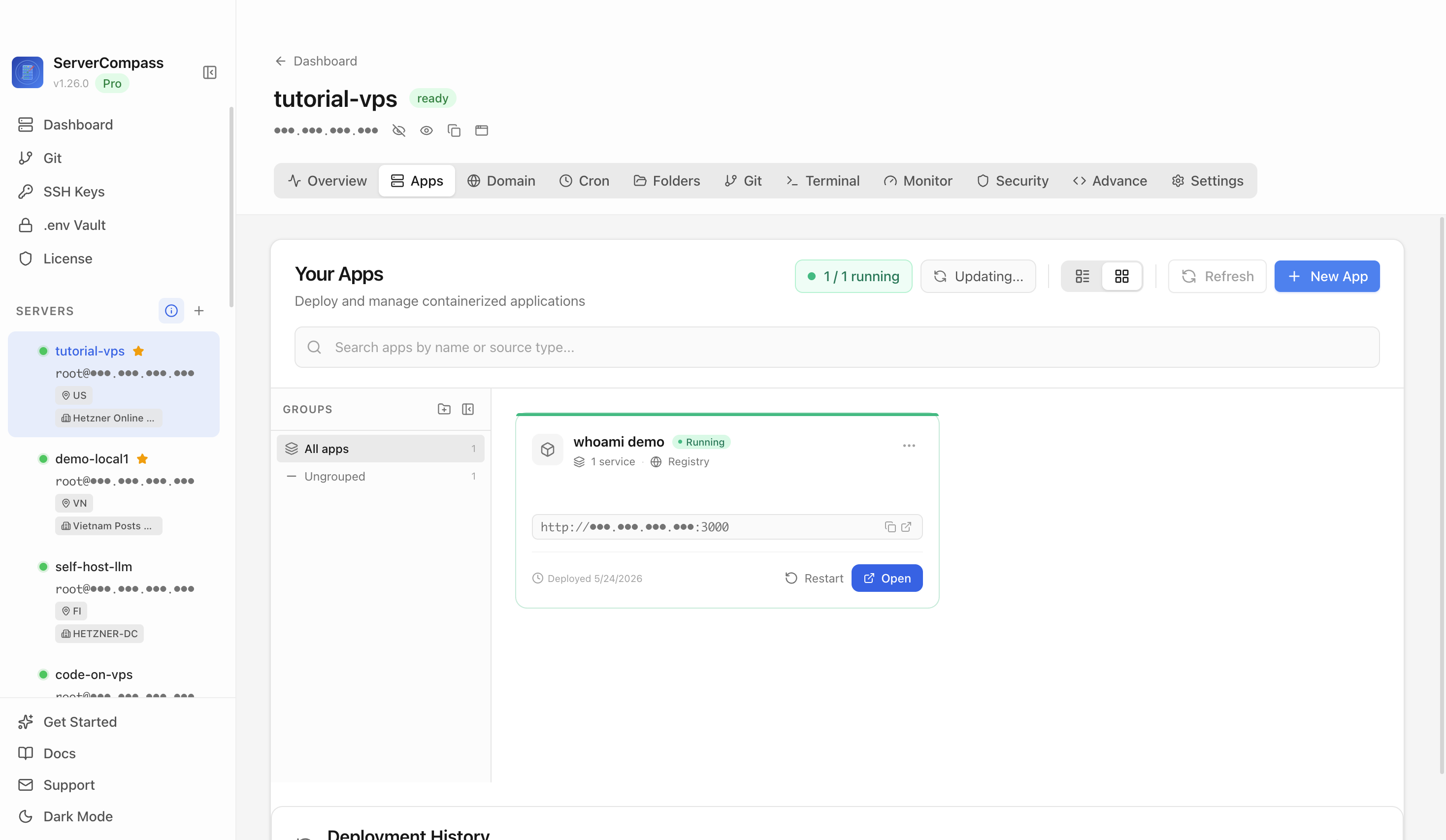 Server Compass Apps tab before creating an Picsur app