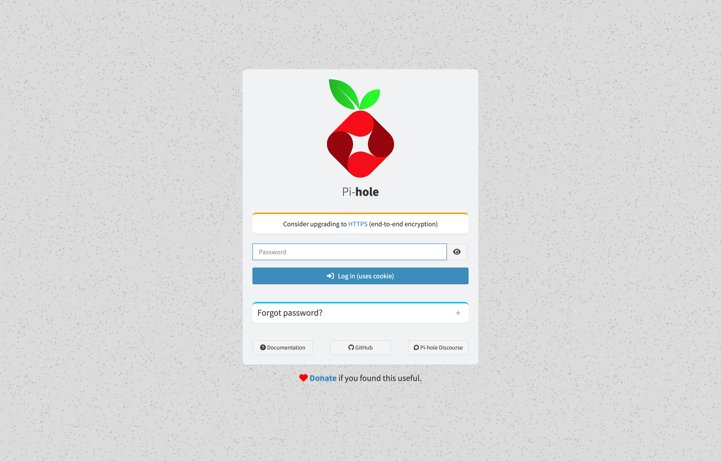 The deployed Pi-hole web UI loaded in a browser