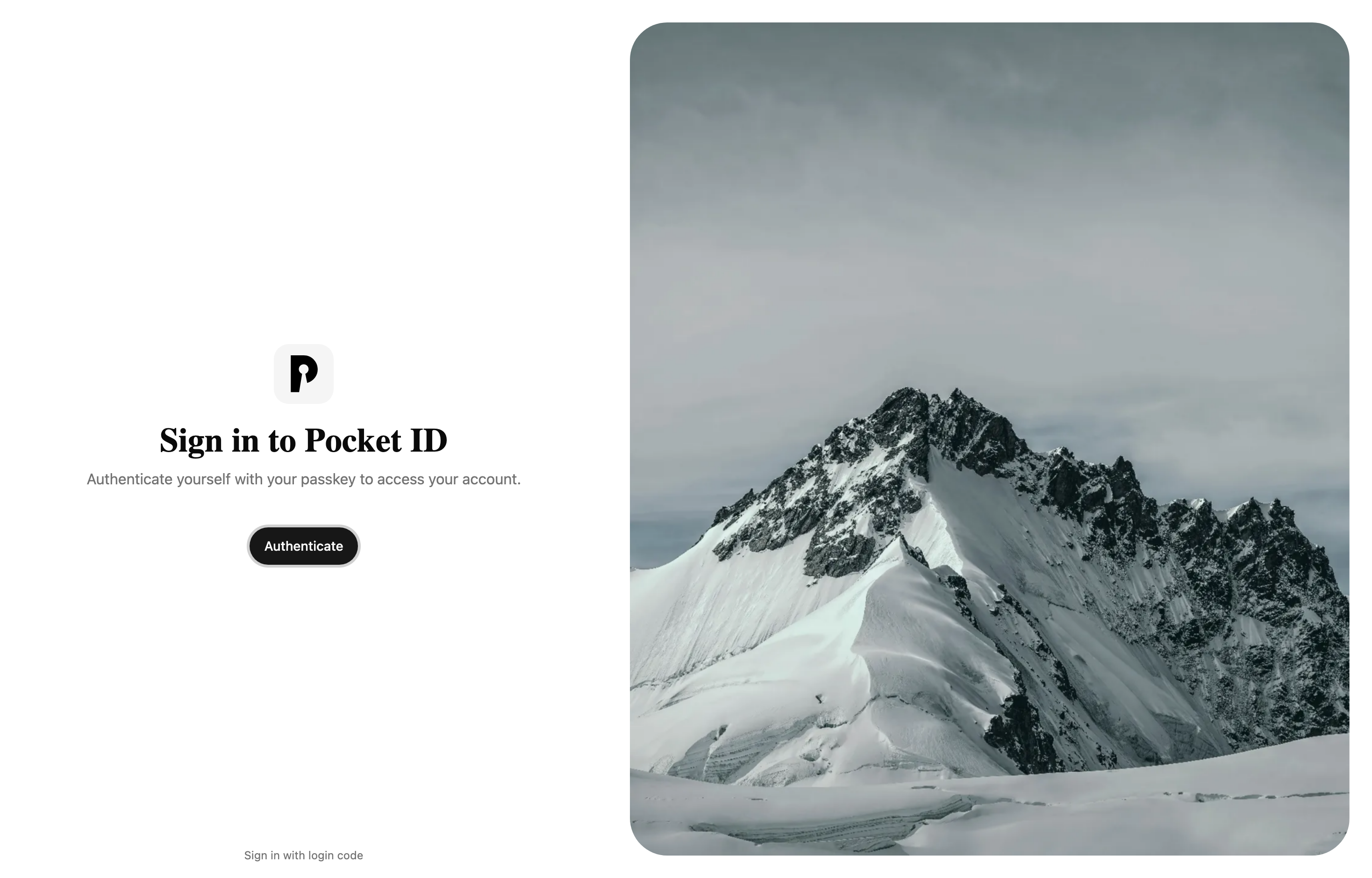 The deployed Pocket ID web UI loaded in a browser