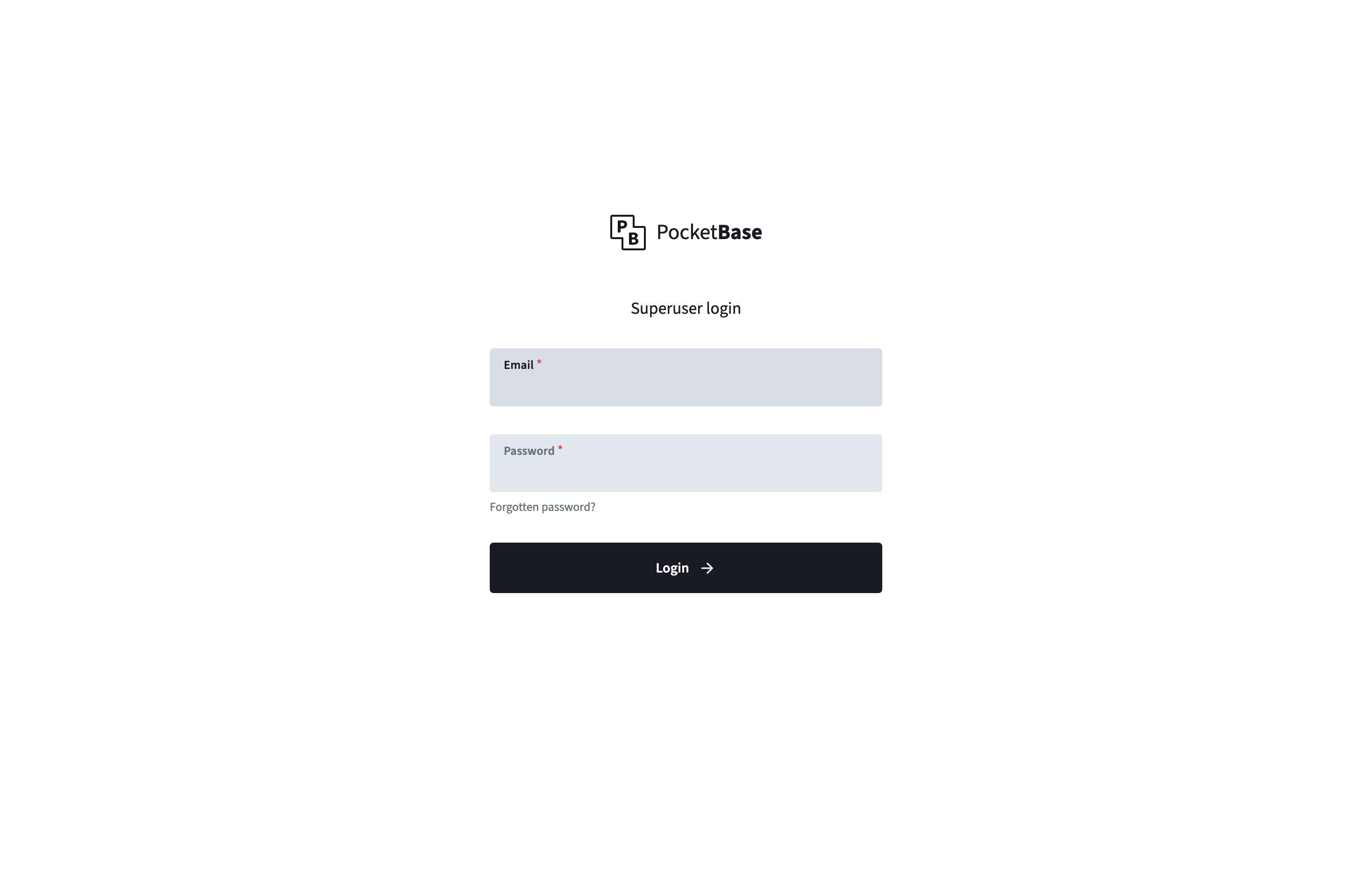 The deployed PocketBase web UI loaded in a browser