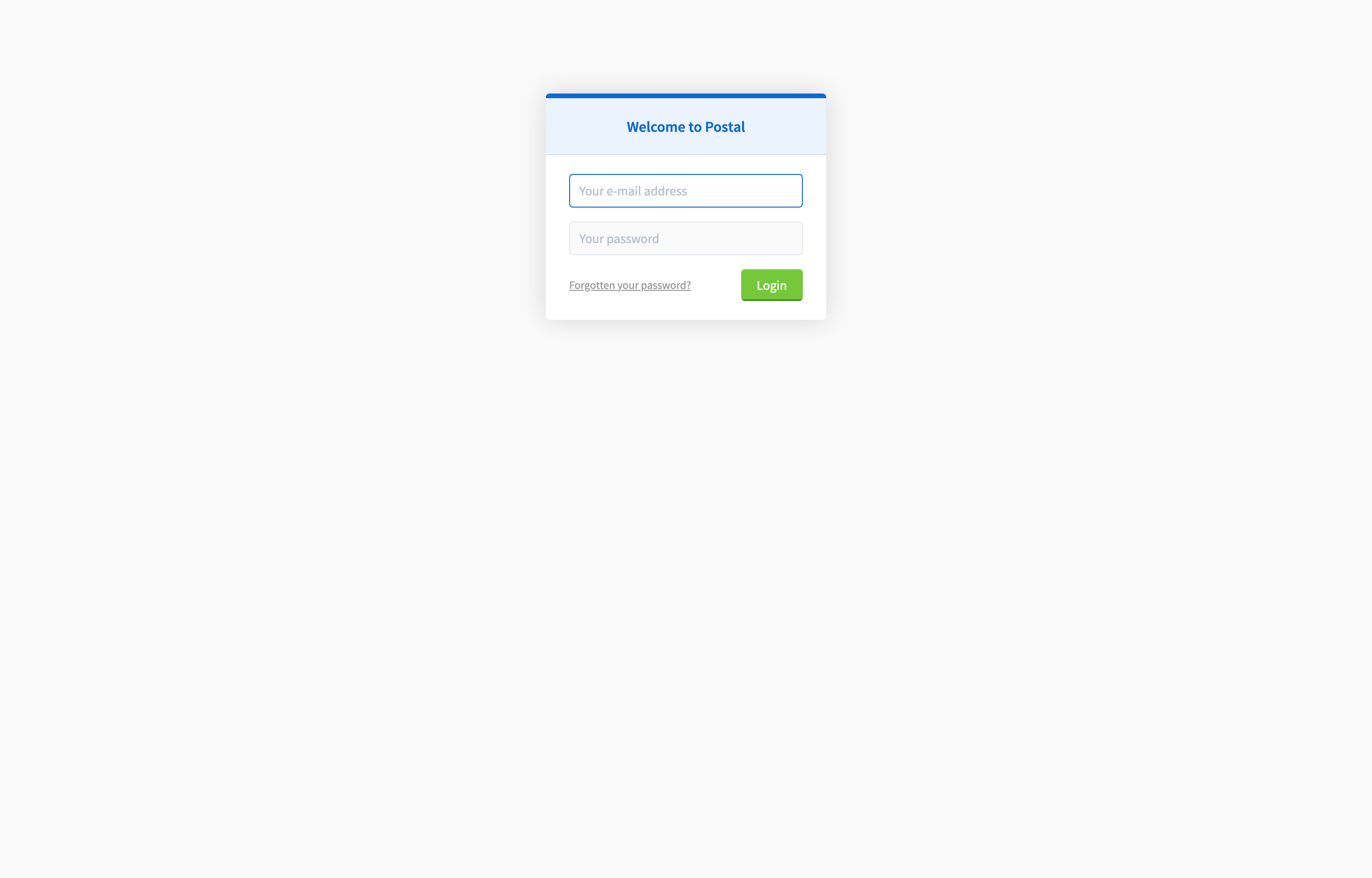 The deployed Postal login page loaded in a browser