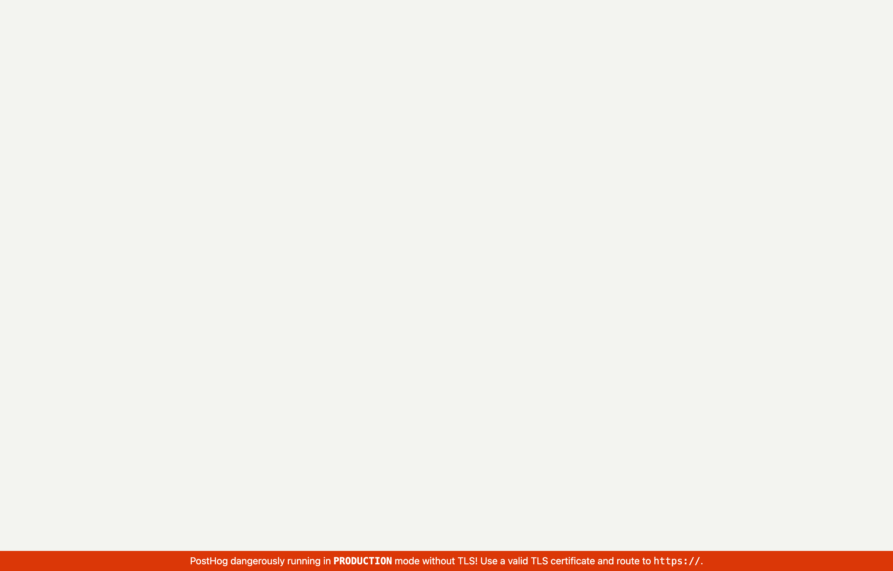 The deployed PostHog web UI loaded in a browser