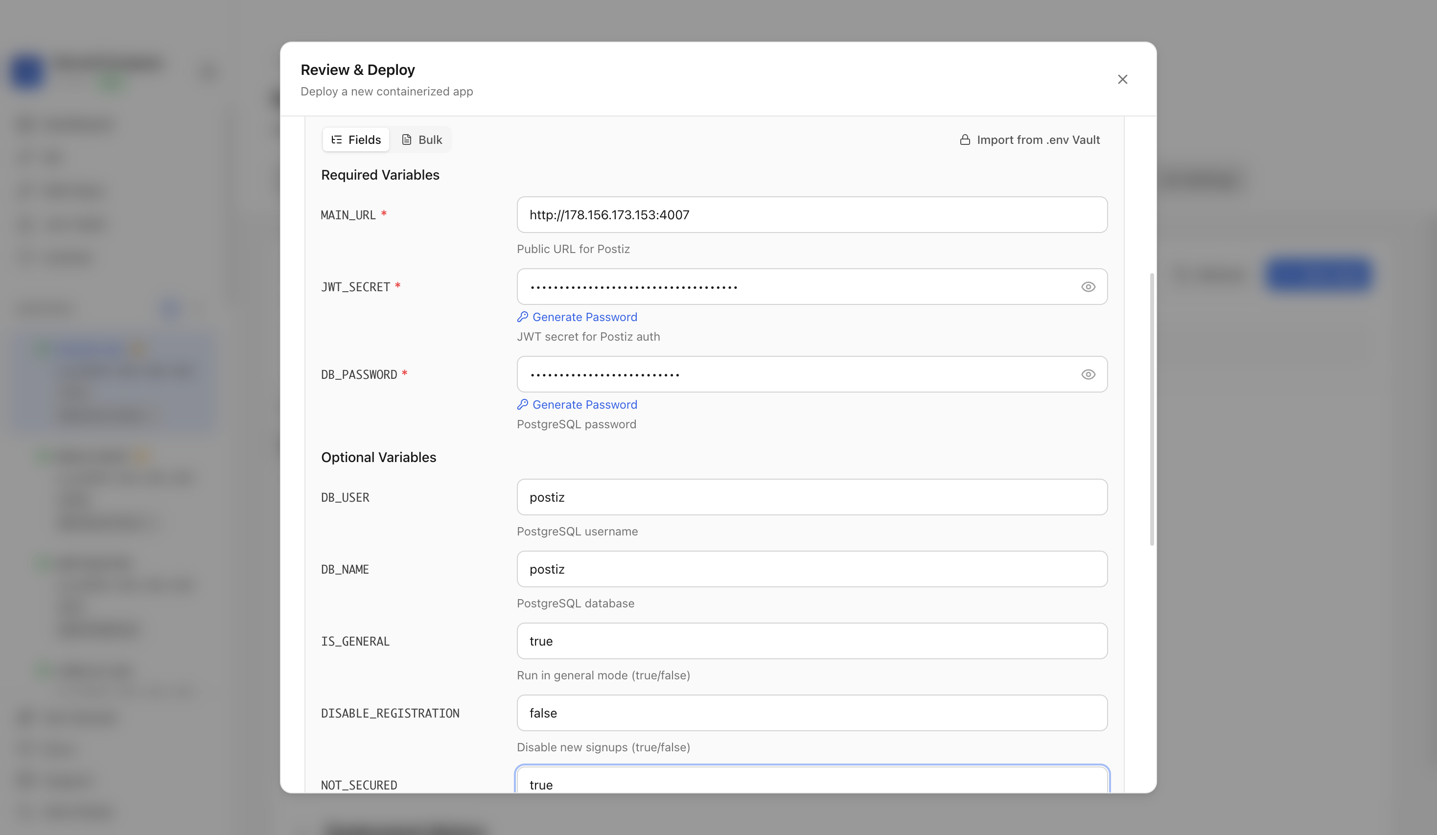 Reviewing Postiz web port before deployment