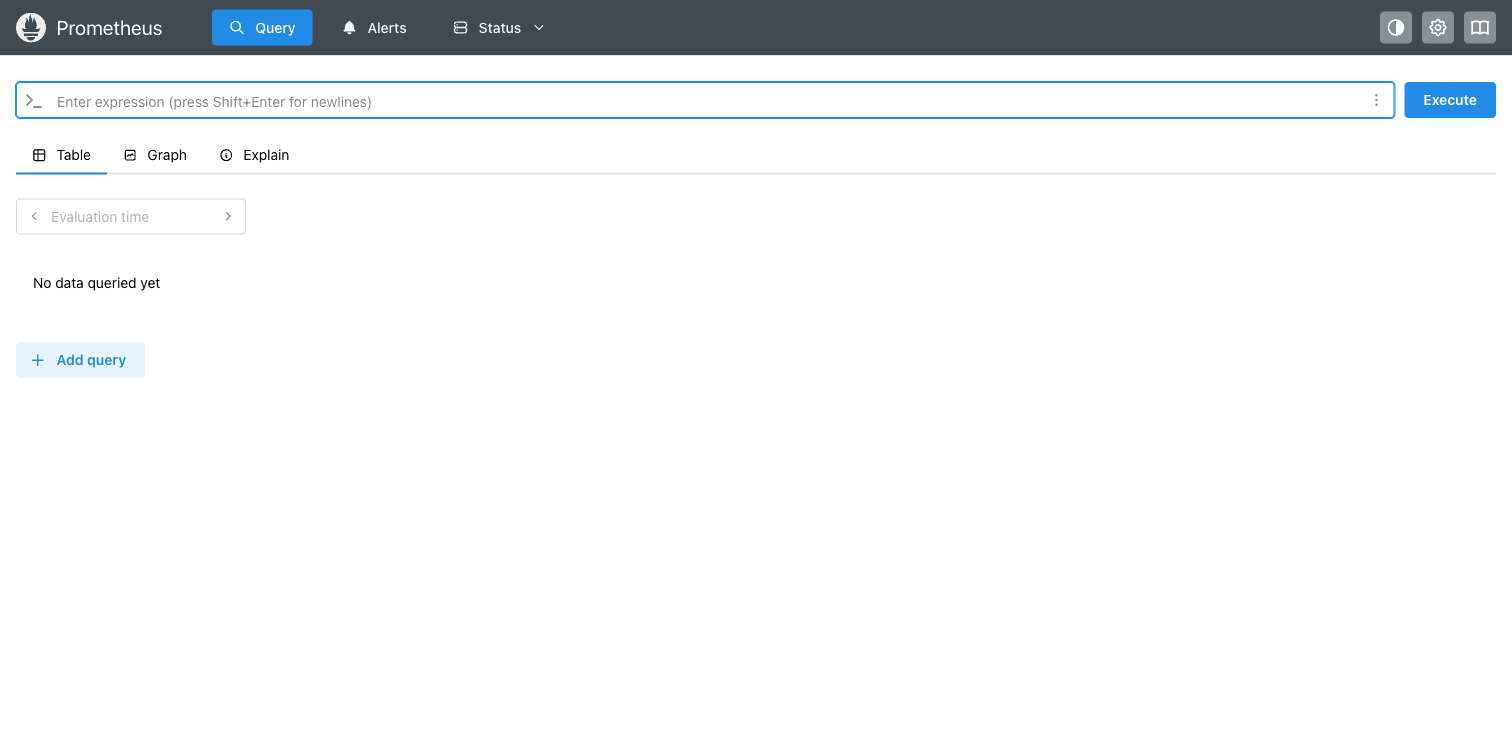 The deployed Prometheus query UI loaded in a browser