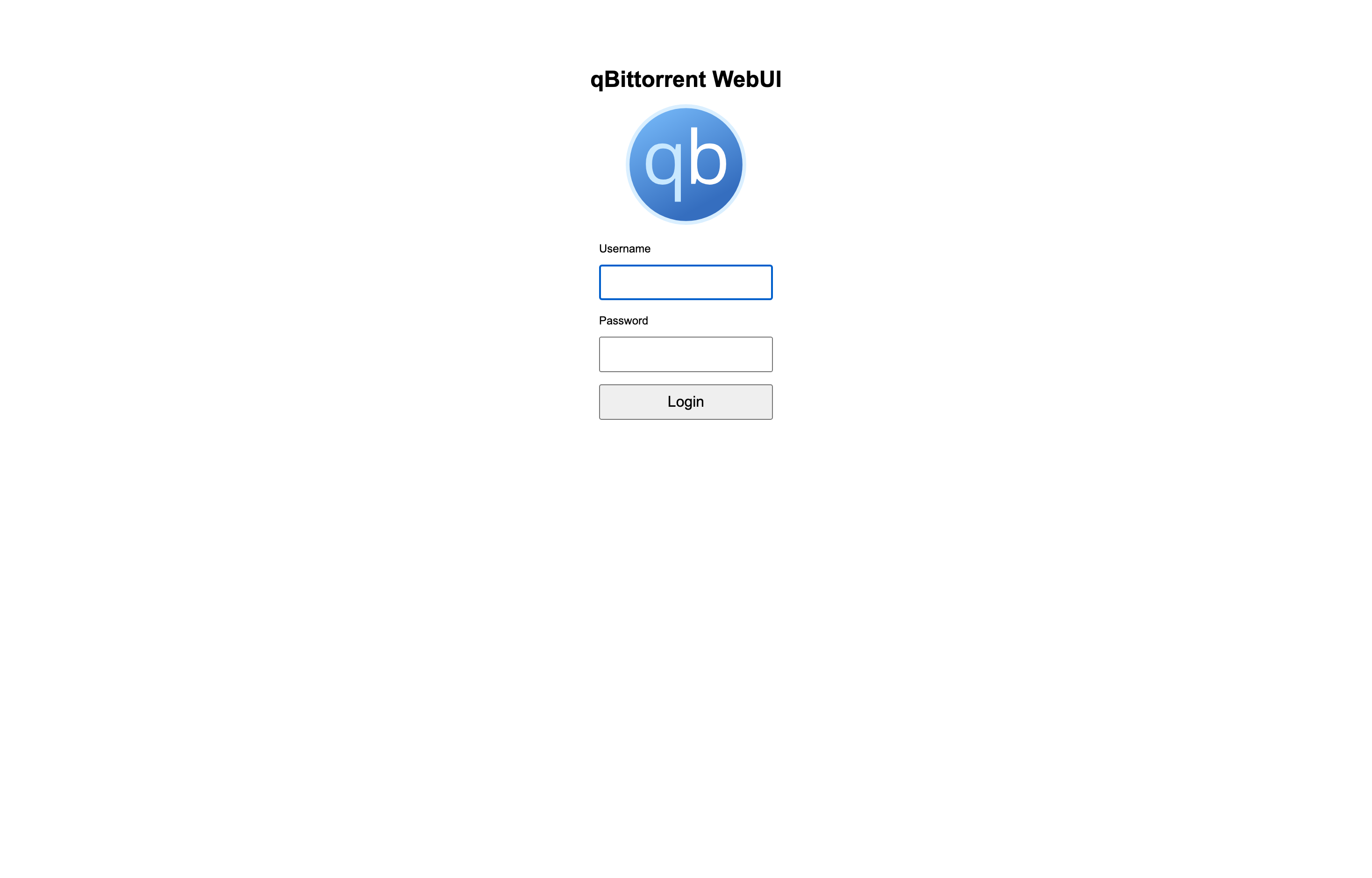 The deployed qBittorrent web UI loaded in a browser