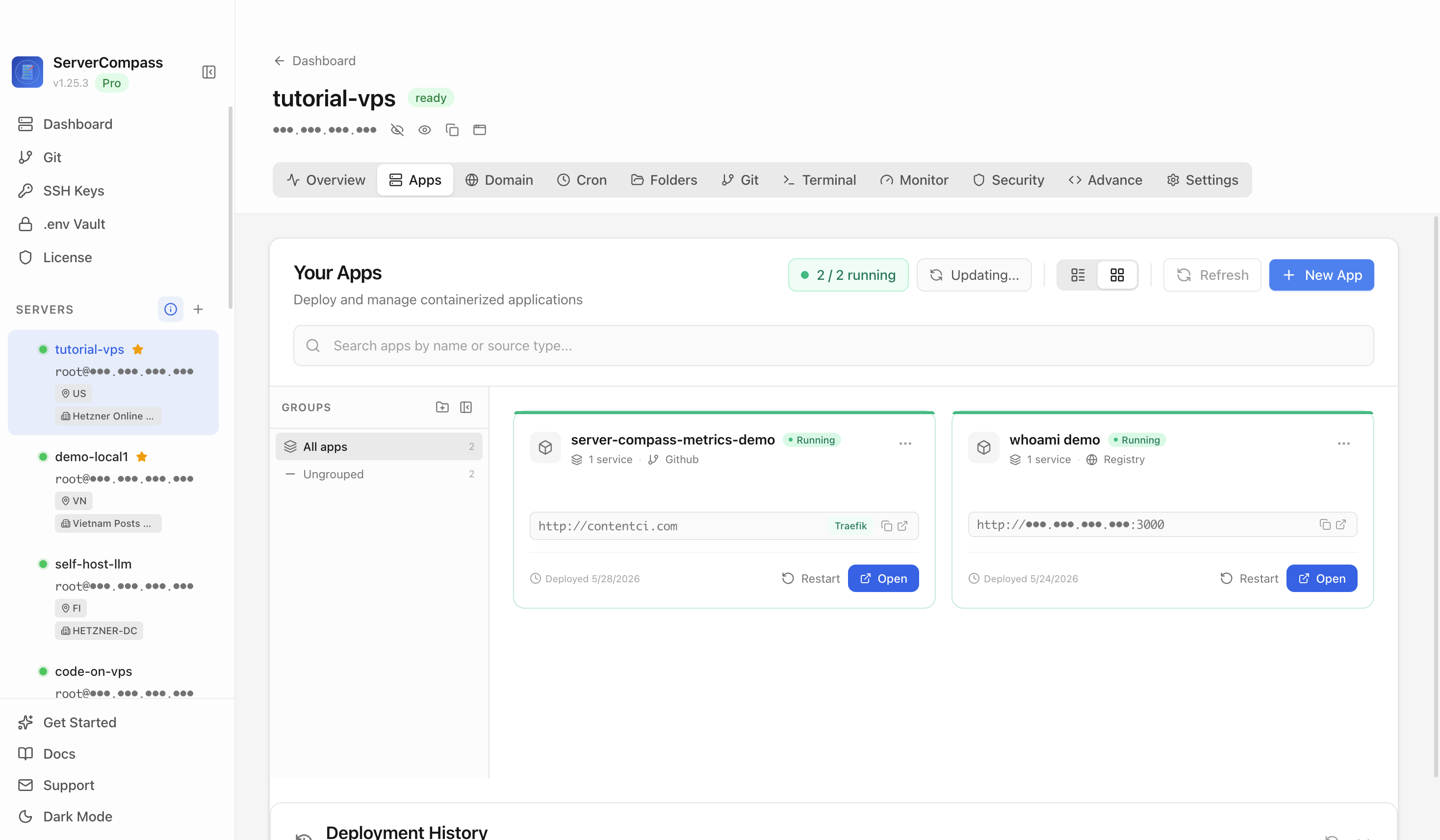Server Compass Apps tab before creating an Qdrant app