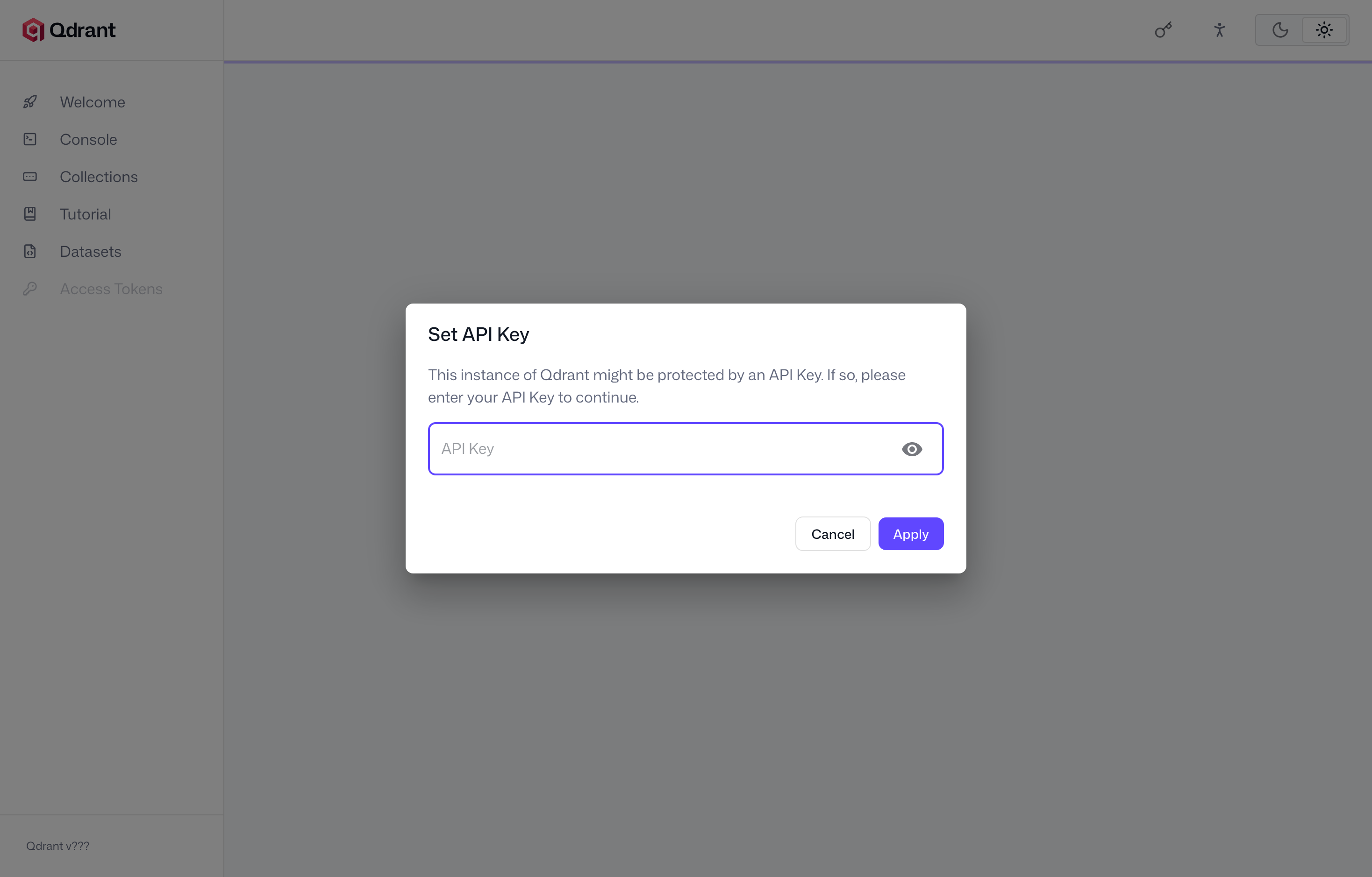 The deployed Qdrant REST API auth response loaded in a browser