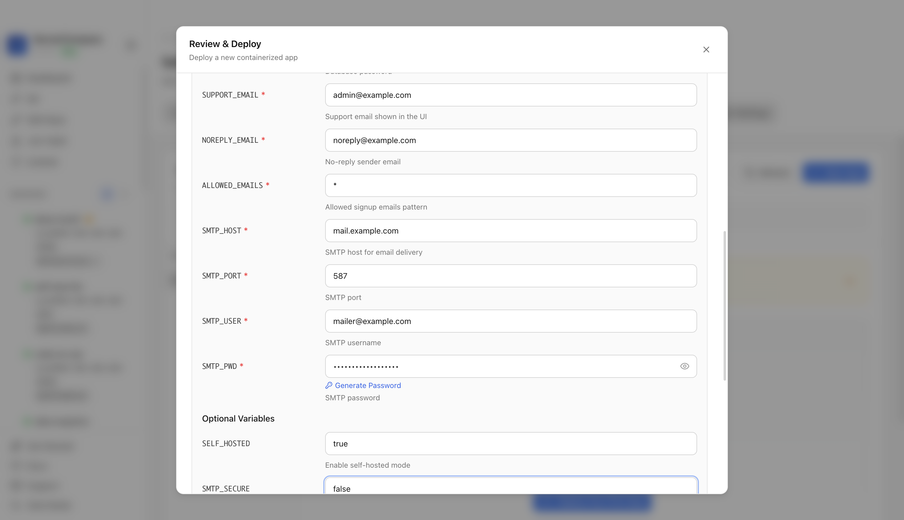 Reviewing Rallly environment variables and port before deployment