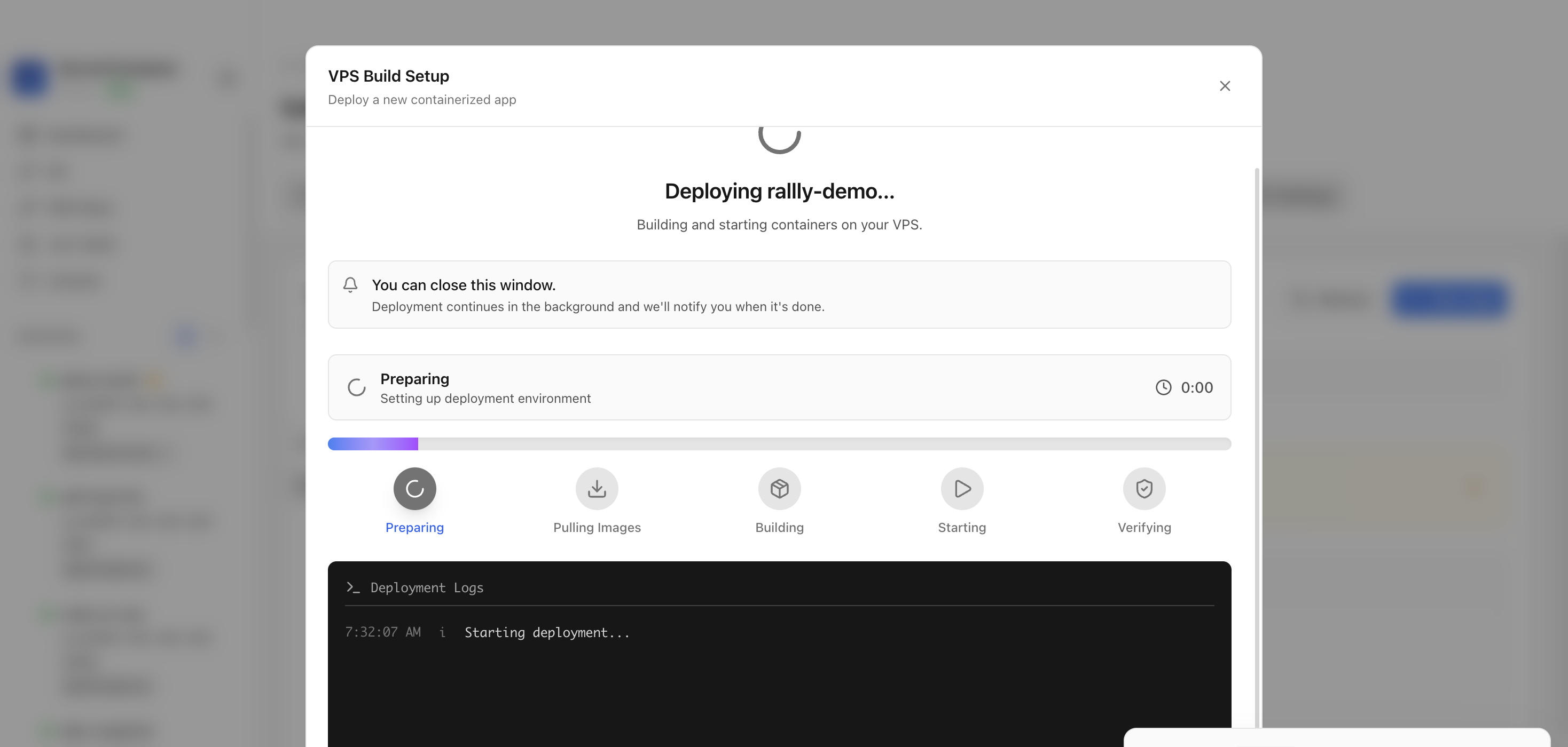 Server Compass deploying the Rallly template on the VPS