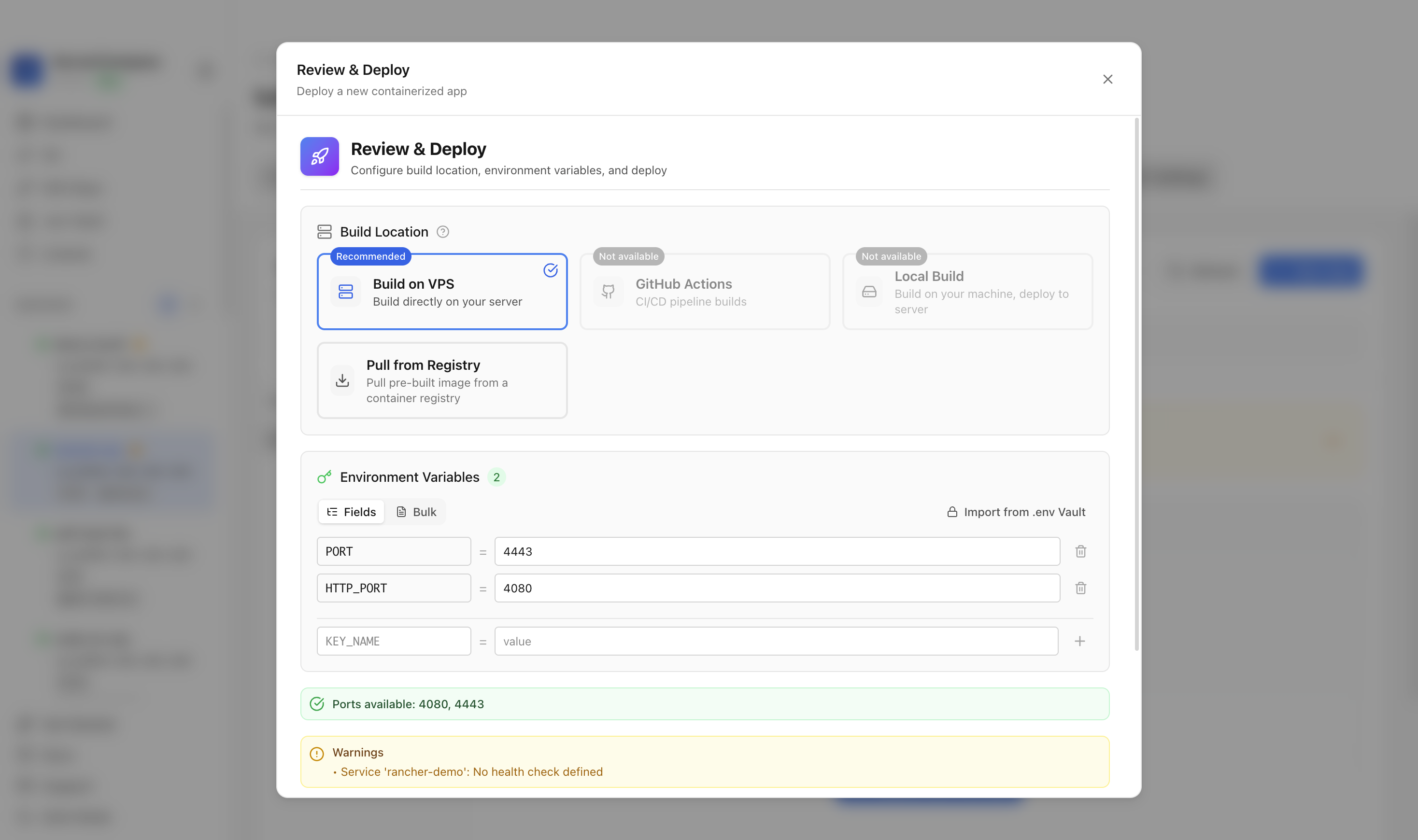 Reviewing Rancher HTTPS and HTTP ports before deployment