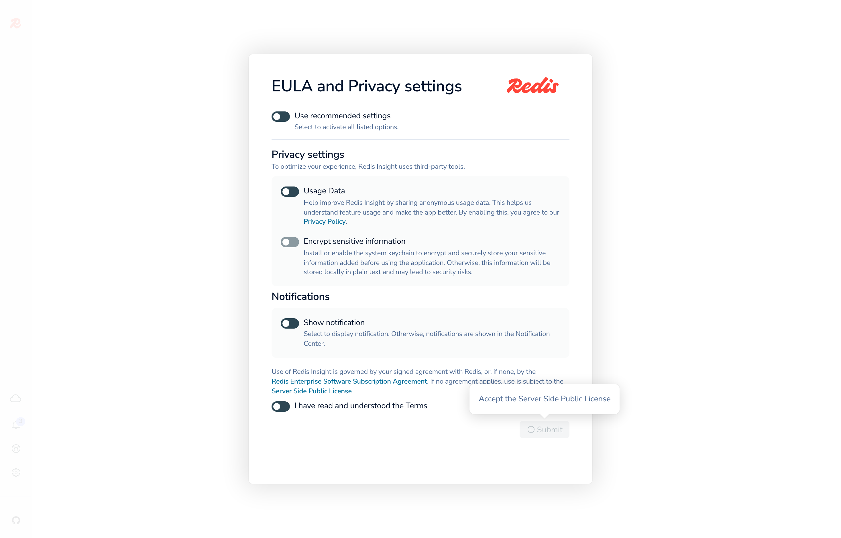 The deployed Redis Insight web UI loaded in a browser