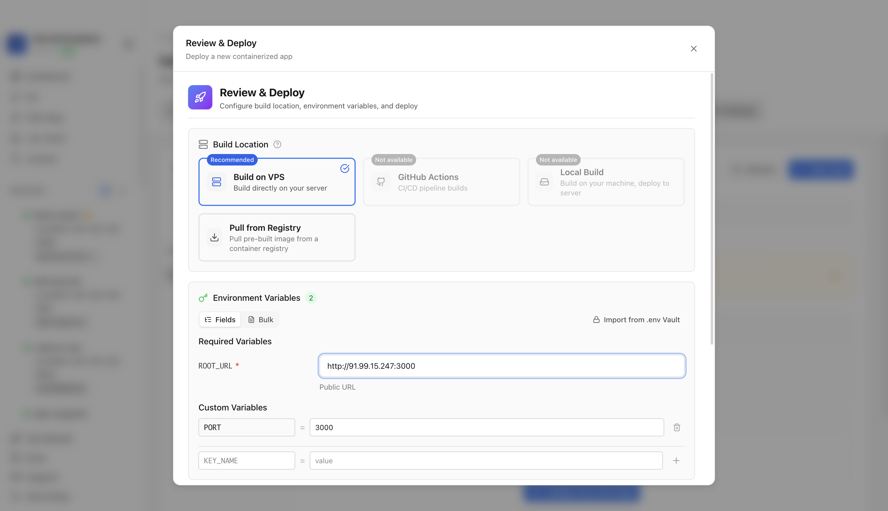 Reviewing Rocket.Chat environment variables and port before deployment