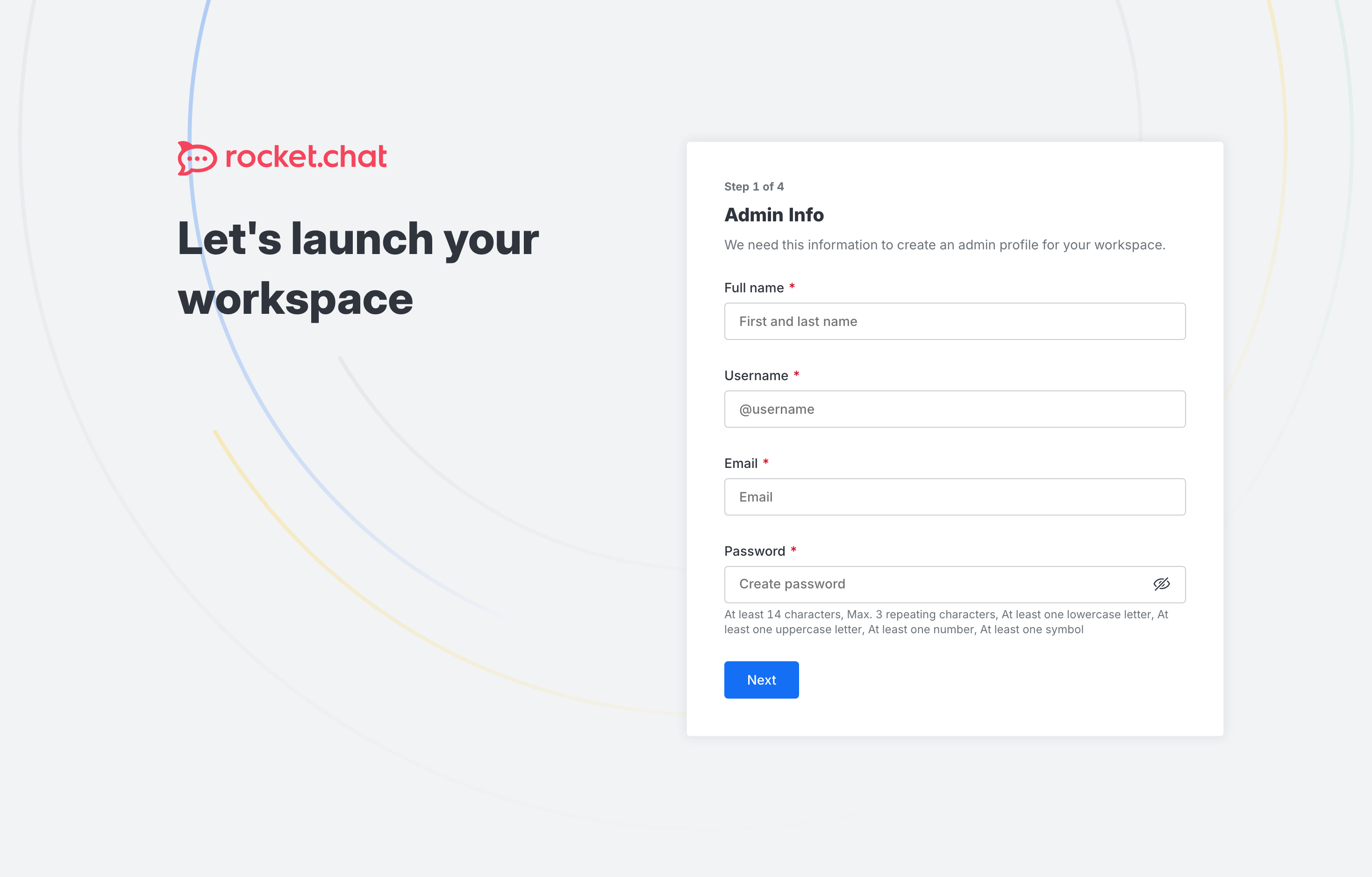 The deployed Rocket.Chat web UI loaded in a browser