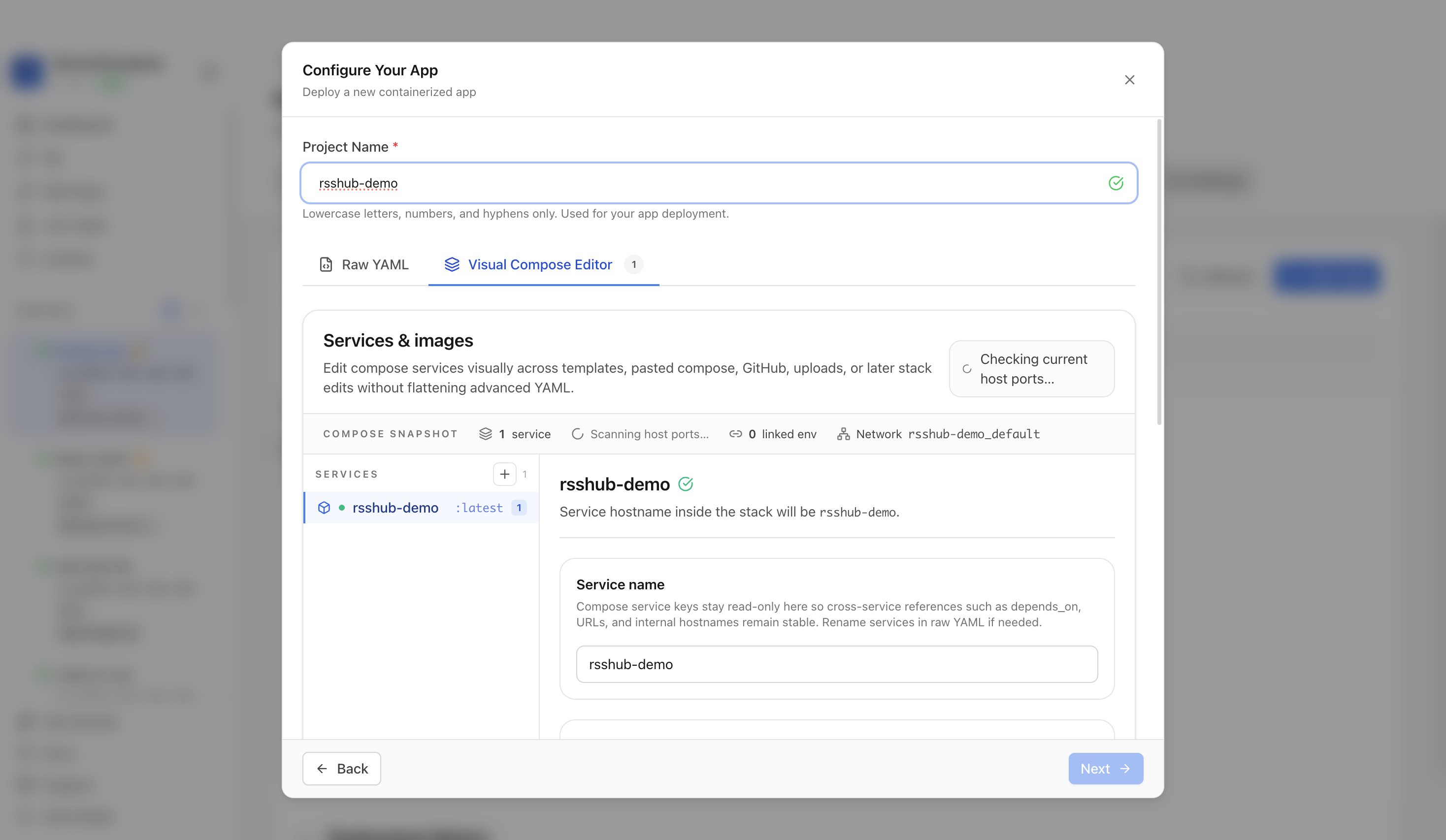 Reviewing RSSHub project settings and compose services