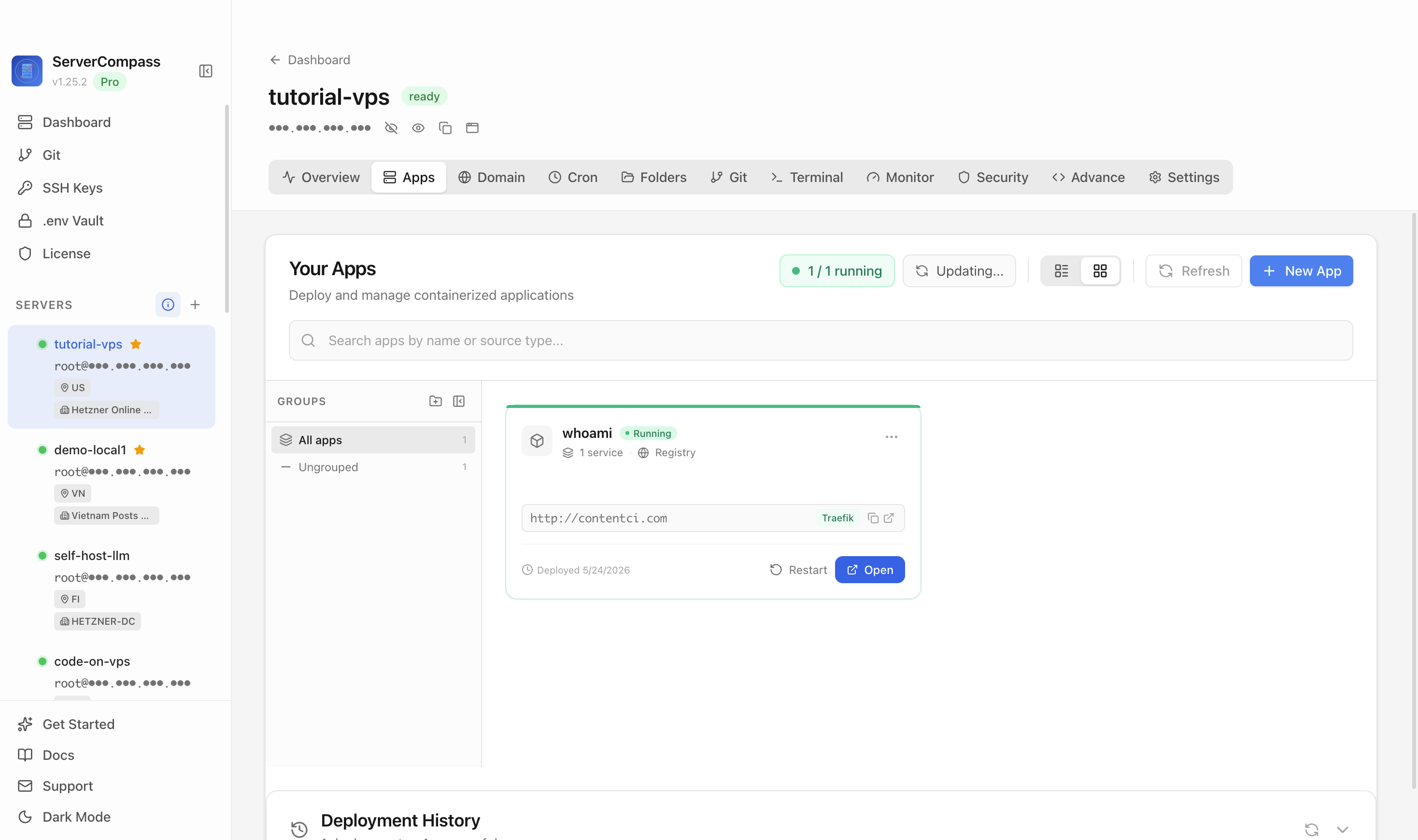 Server Compass Apps tab before creating a RustDesk app