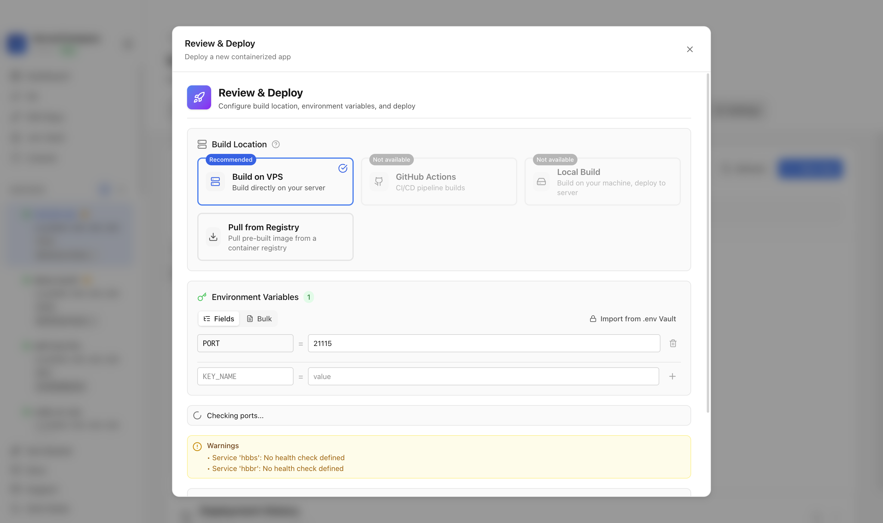 Reviewing RustDesk environment variables and port before deployment