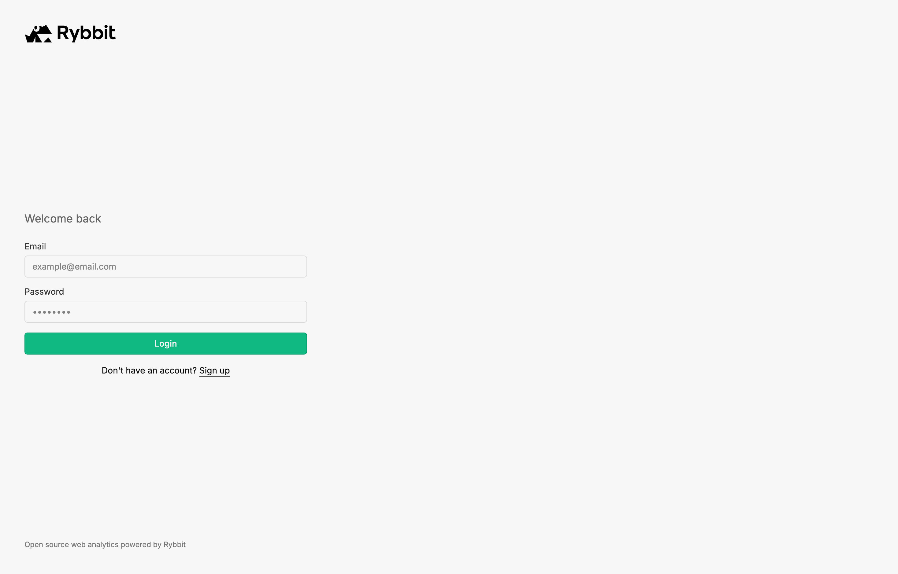 The deployed Rybbit web UI loaded in a browser