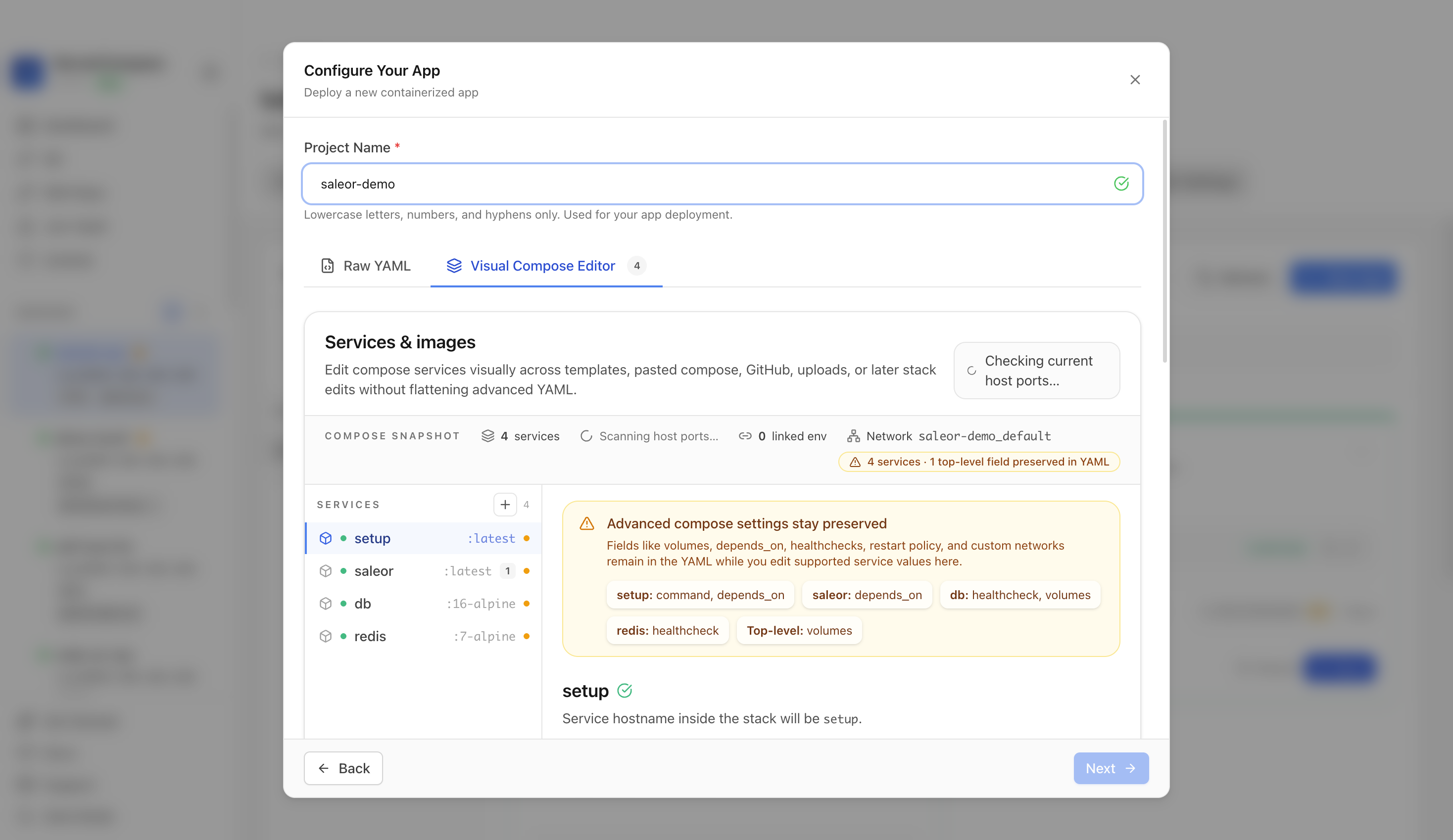 Reviewing Saleor project settings and compose services