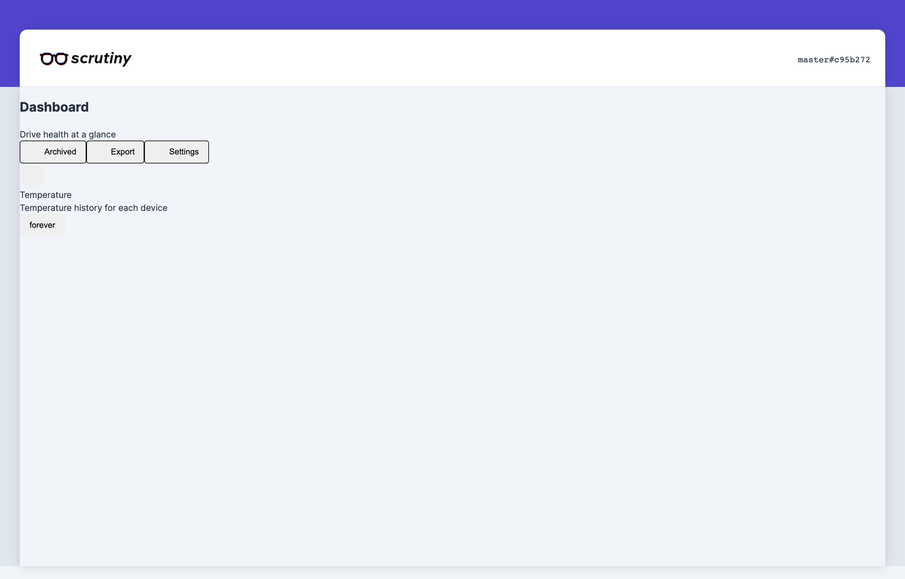 The deployed Scrutiny web UI loaded in a browser