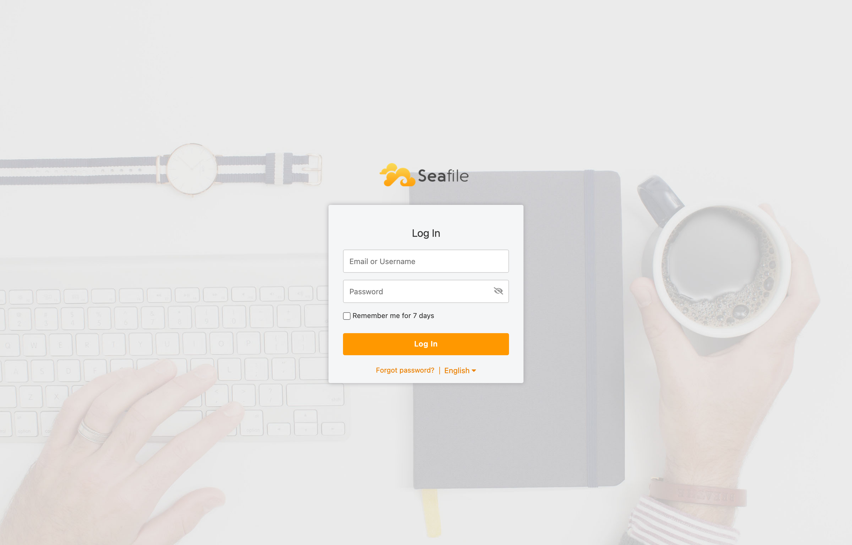 The deployed Seafile login page loaded in a browser