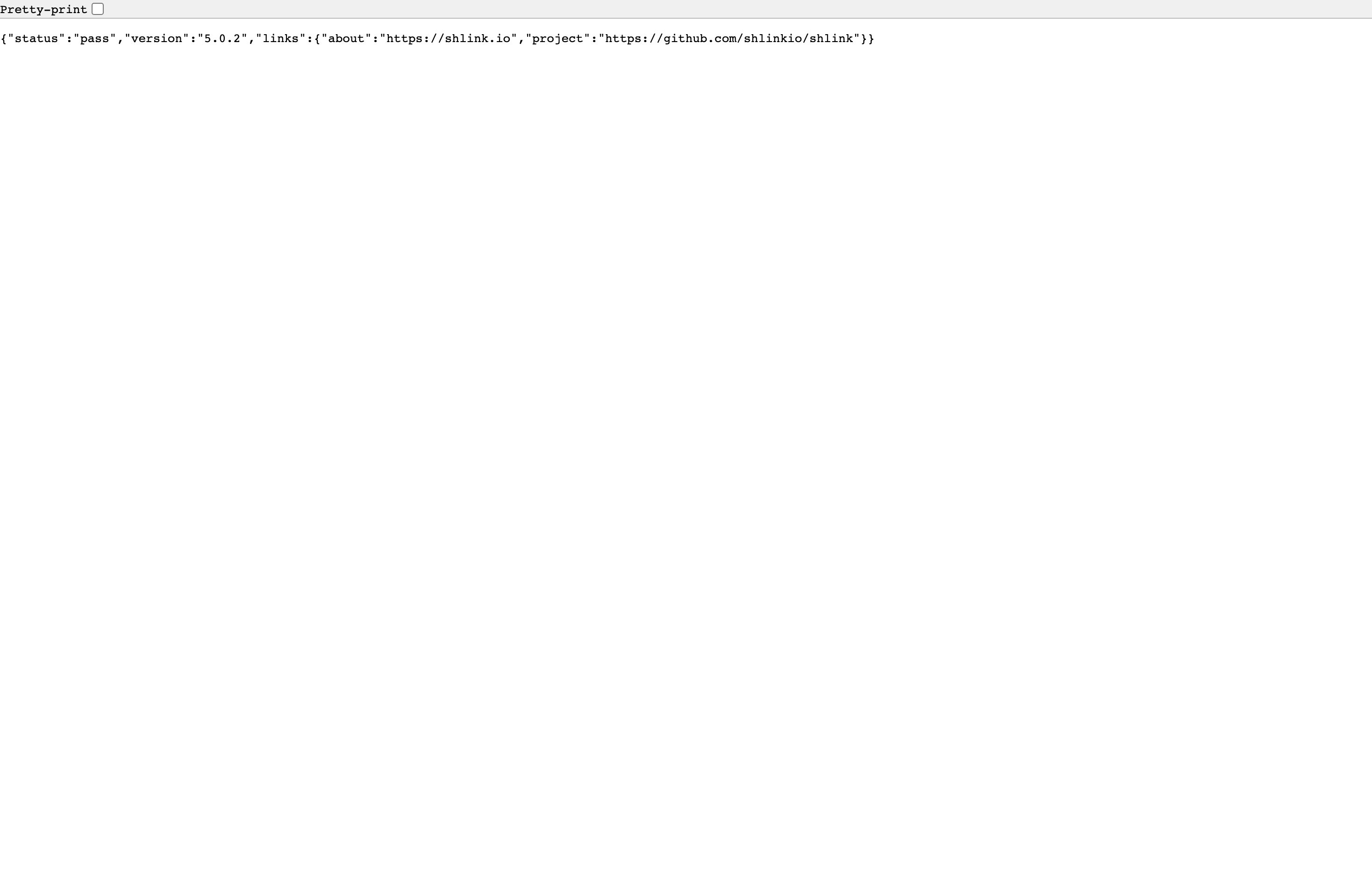 The deployed Shlink API health endpoint loaded in a browser