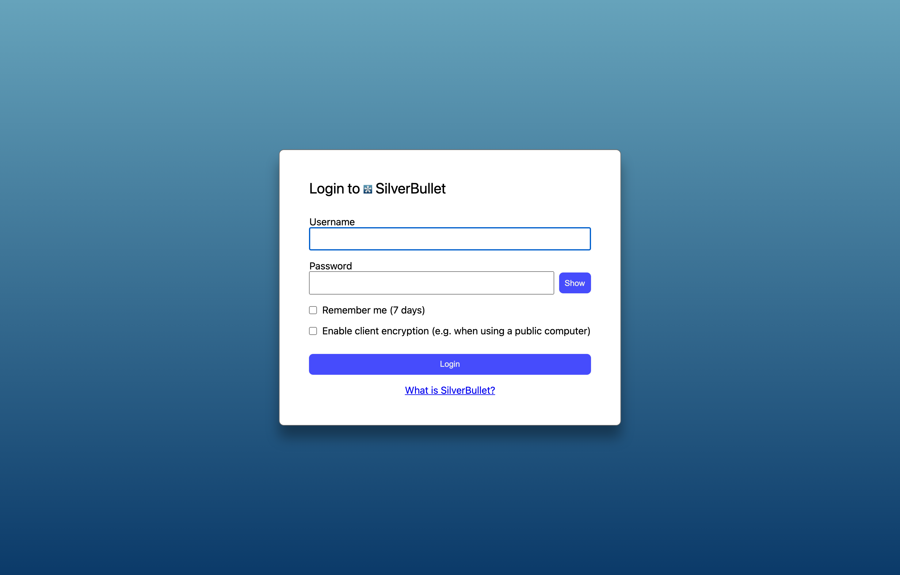 The deployed SilverBullet web UI loaded in a browser