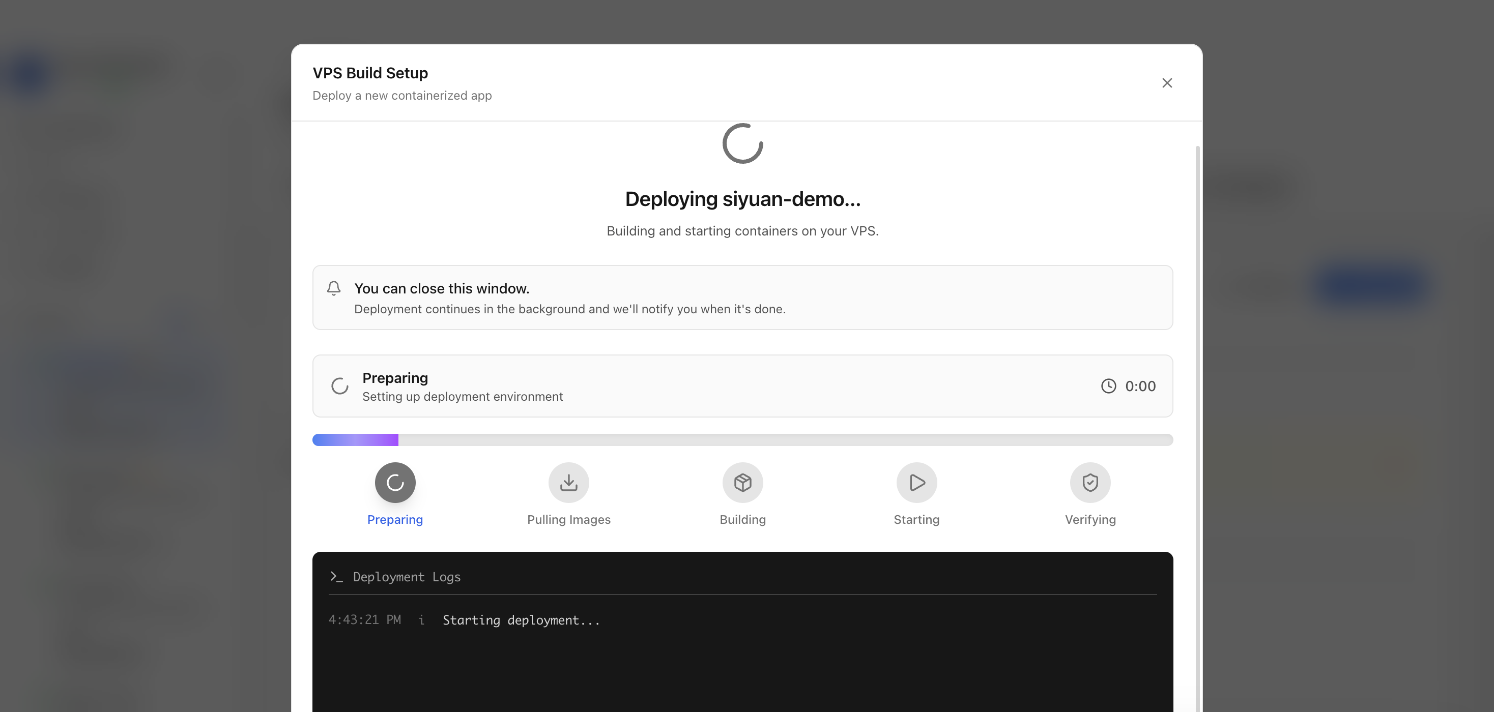 Server Compass deploying the SiYuan template on the VPS