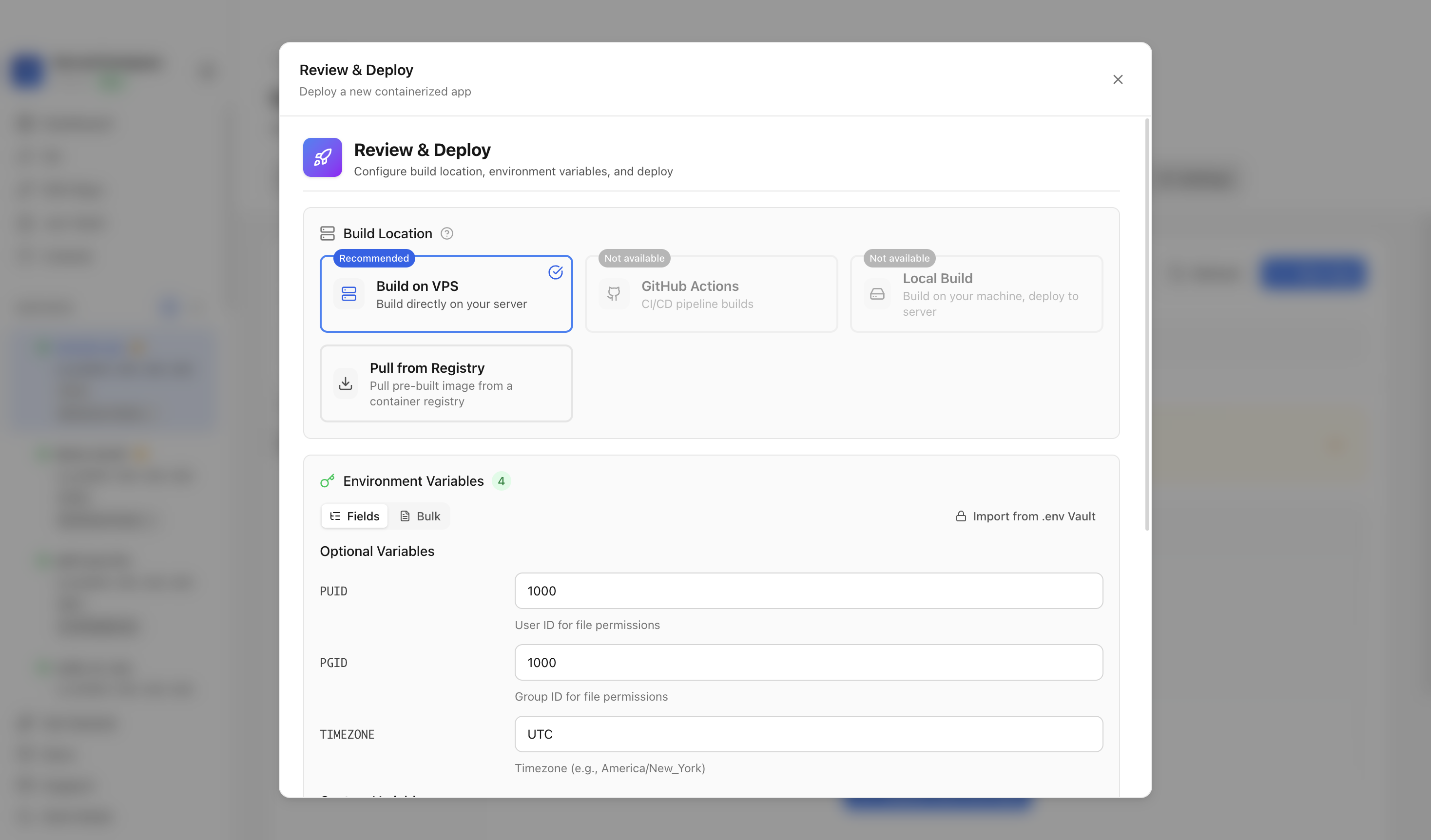 Reviewing Sonarr environment variables and port before deployment