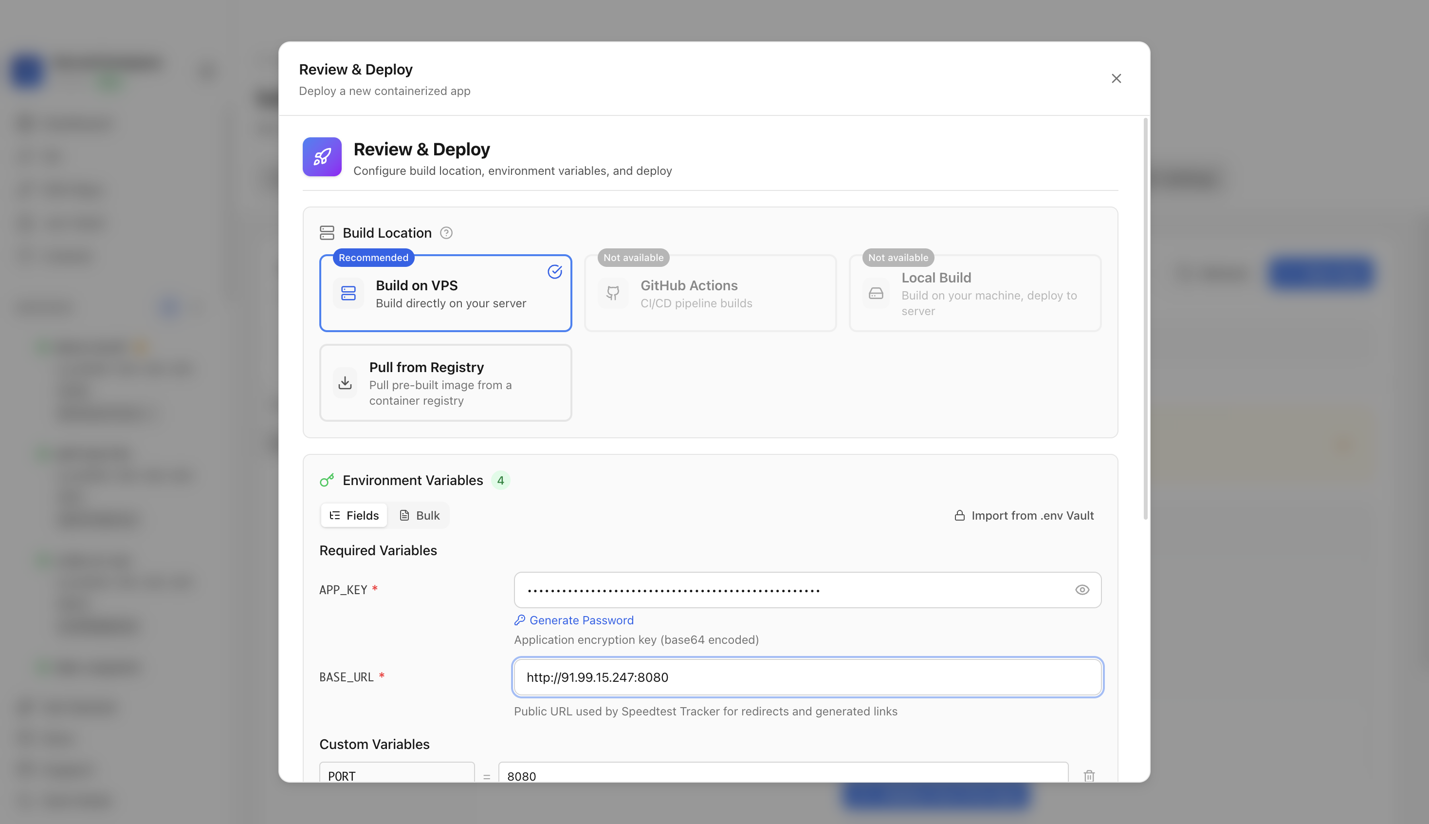 Reviewing Speedtest Tracker environment variables and ports before deployment