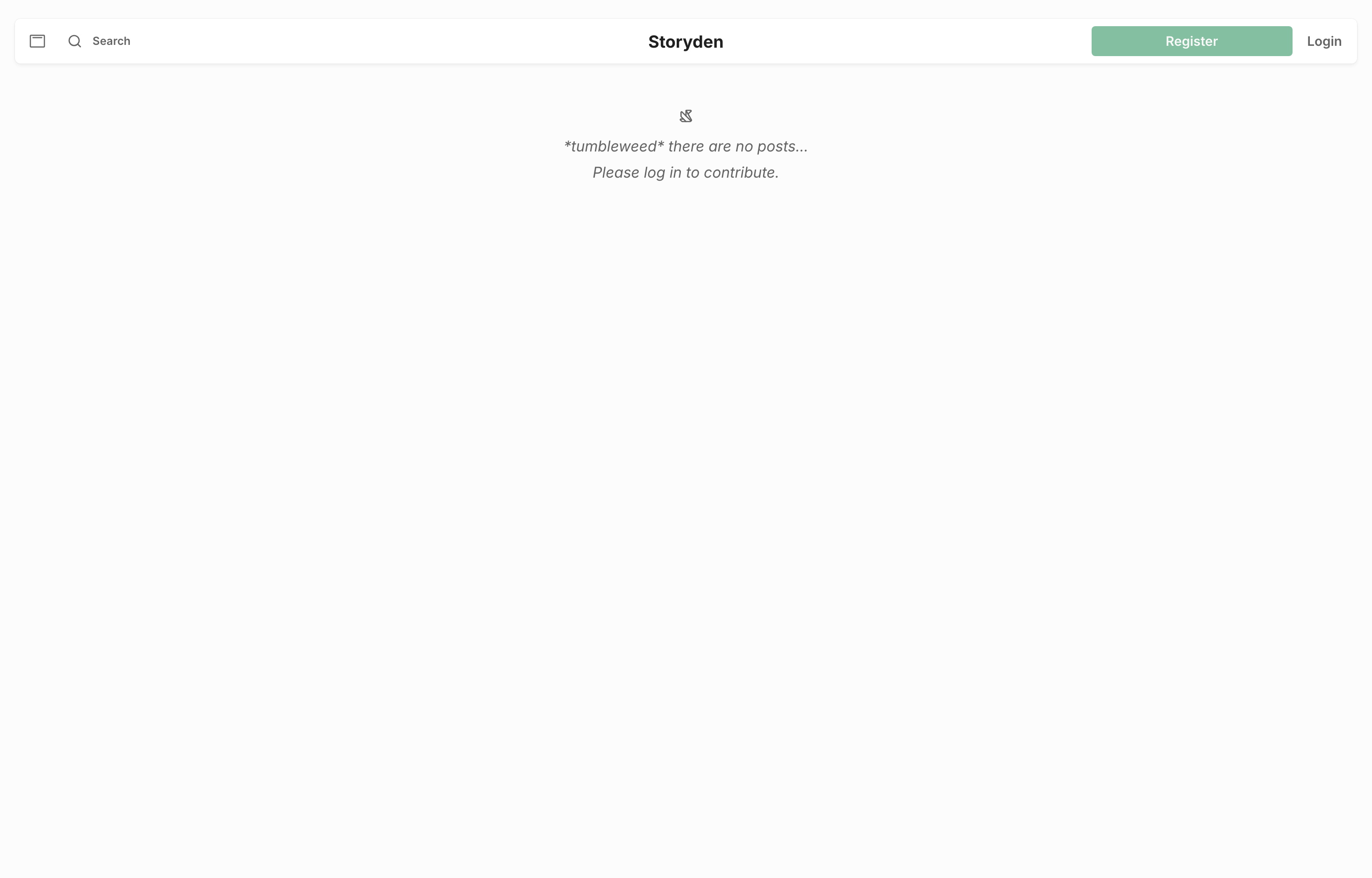 The deployed Storyden web UI loaded in a browser