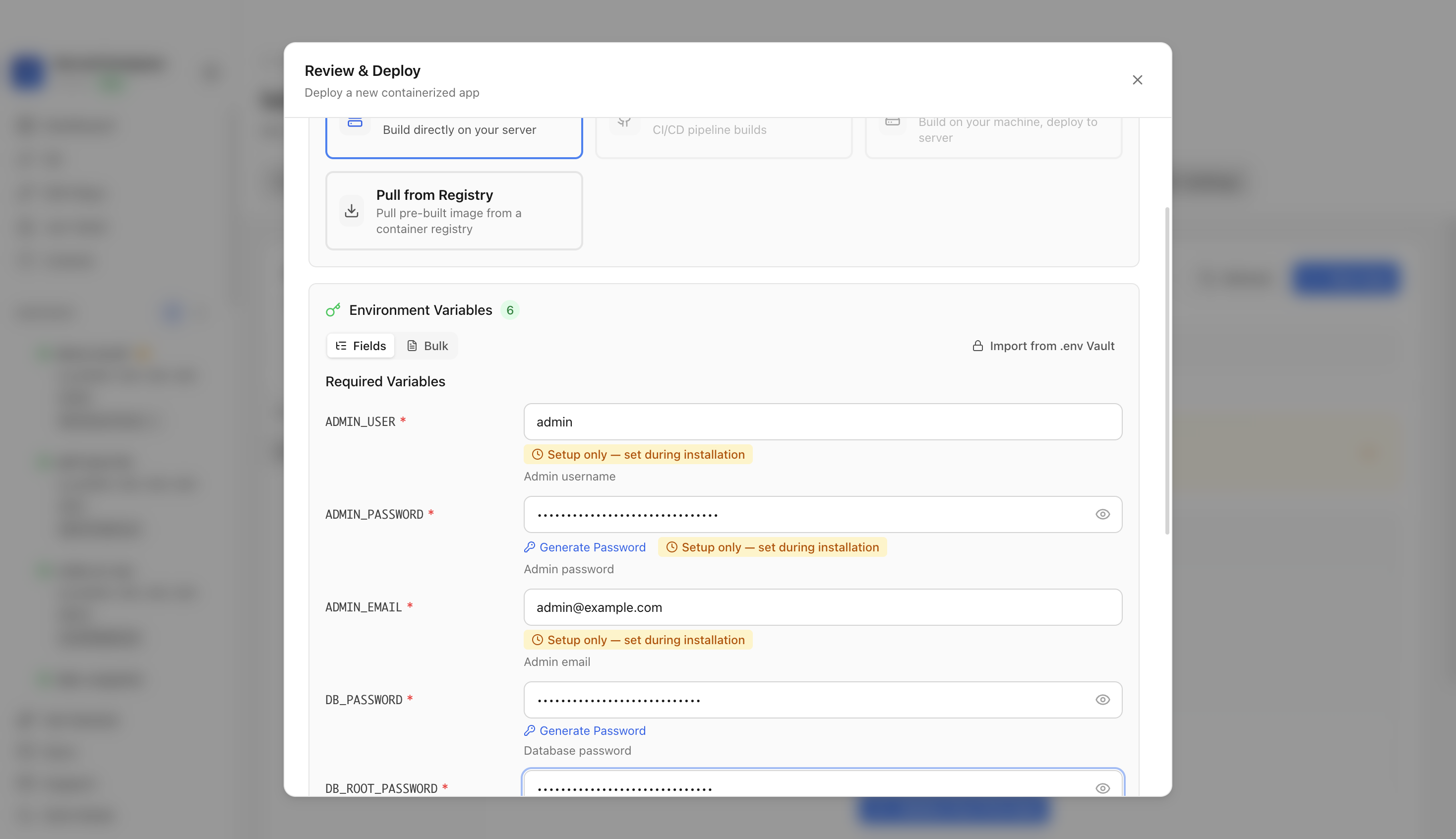 Reviewing SuiteCRM environment variables and port before deployment